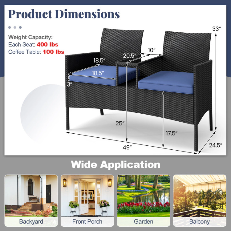Hivvago Patio Loveseat With Built-In Table For Backyard Porch