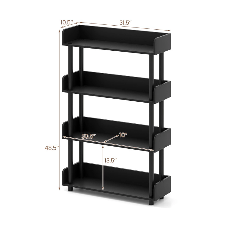 Hivvago 4-Tier Bookshelf Open Bookcase with Anti-Tipping Kit Industrial Storage Unit