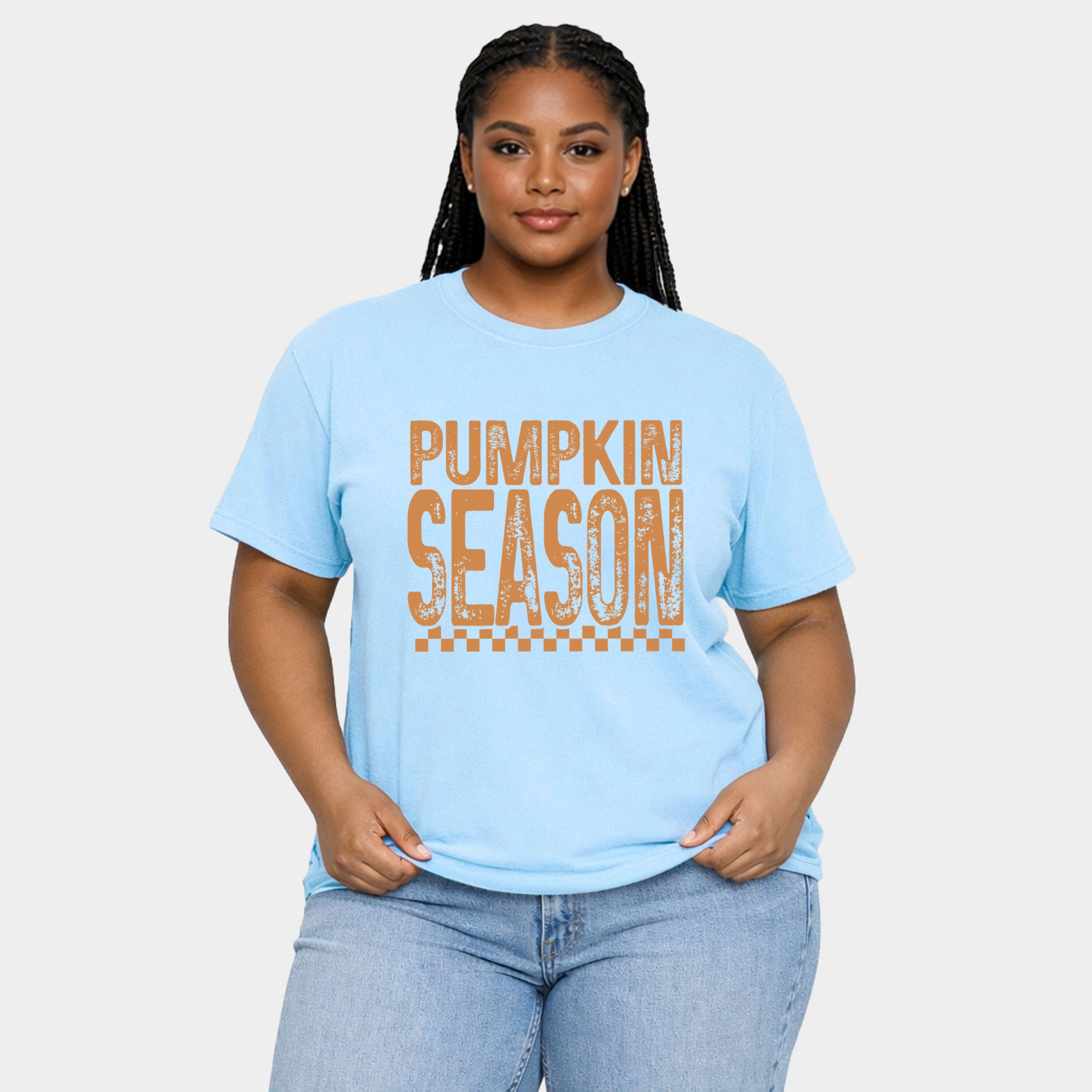 Simply Sage Market - Women's Plus Sized Garment Dyed Graphic T-Shirt Pumpkin Season Checkered Distressed