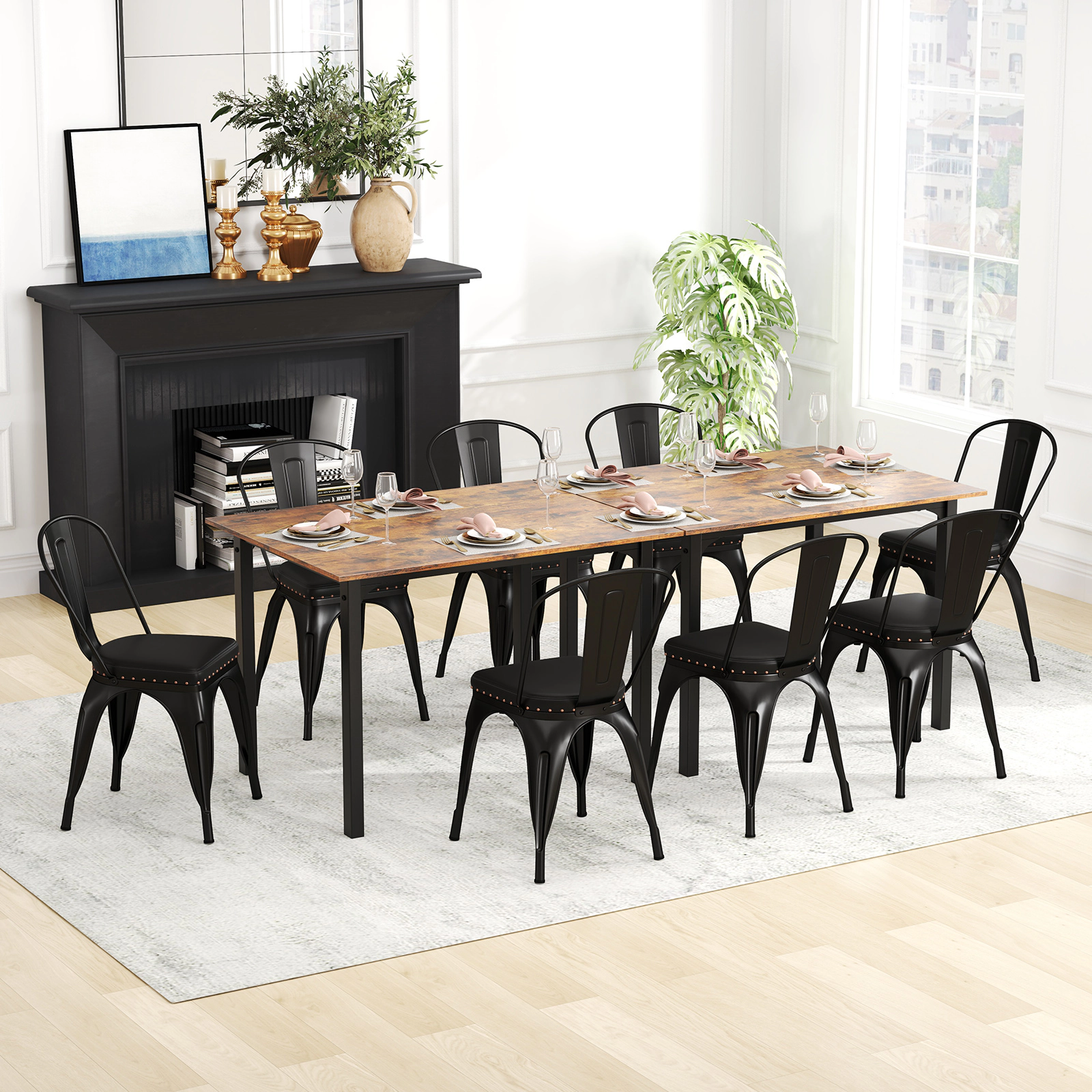 SUGIFT Stackable Metal Dining Chair Set of 4 with Removable Back and PU Leather Cushioned Seat 330-Lb Capacity Black