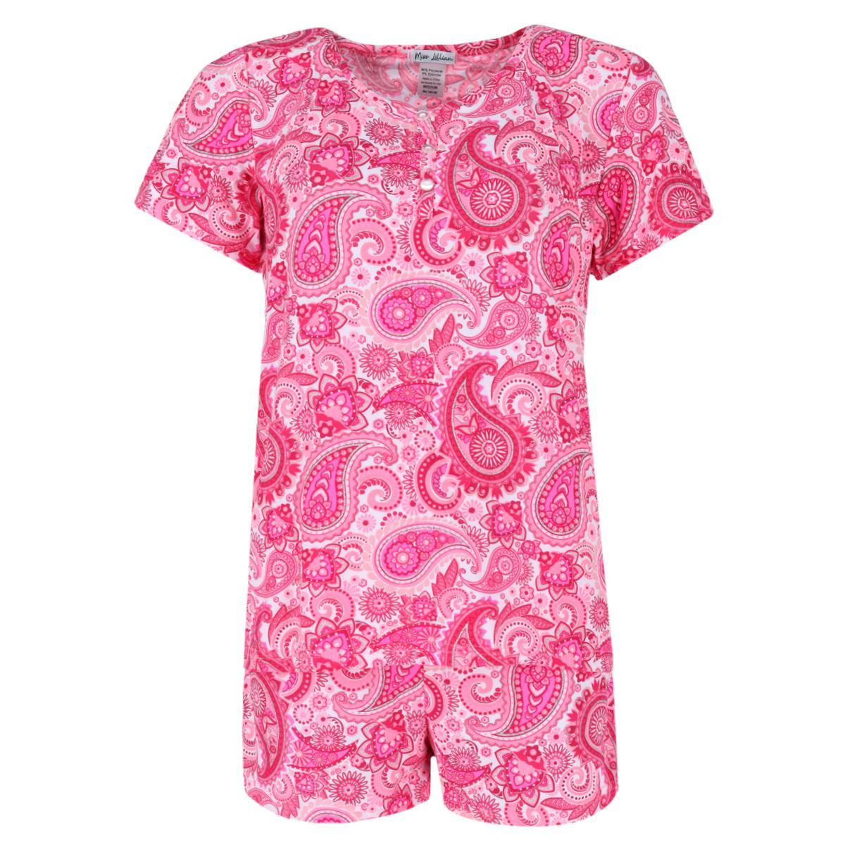Miss Lillian Women's Plus Paisley Henley Short Sleeve and Shorts Set