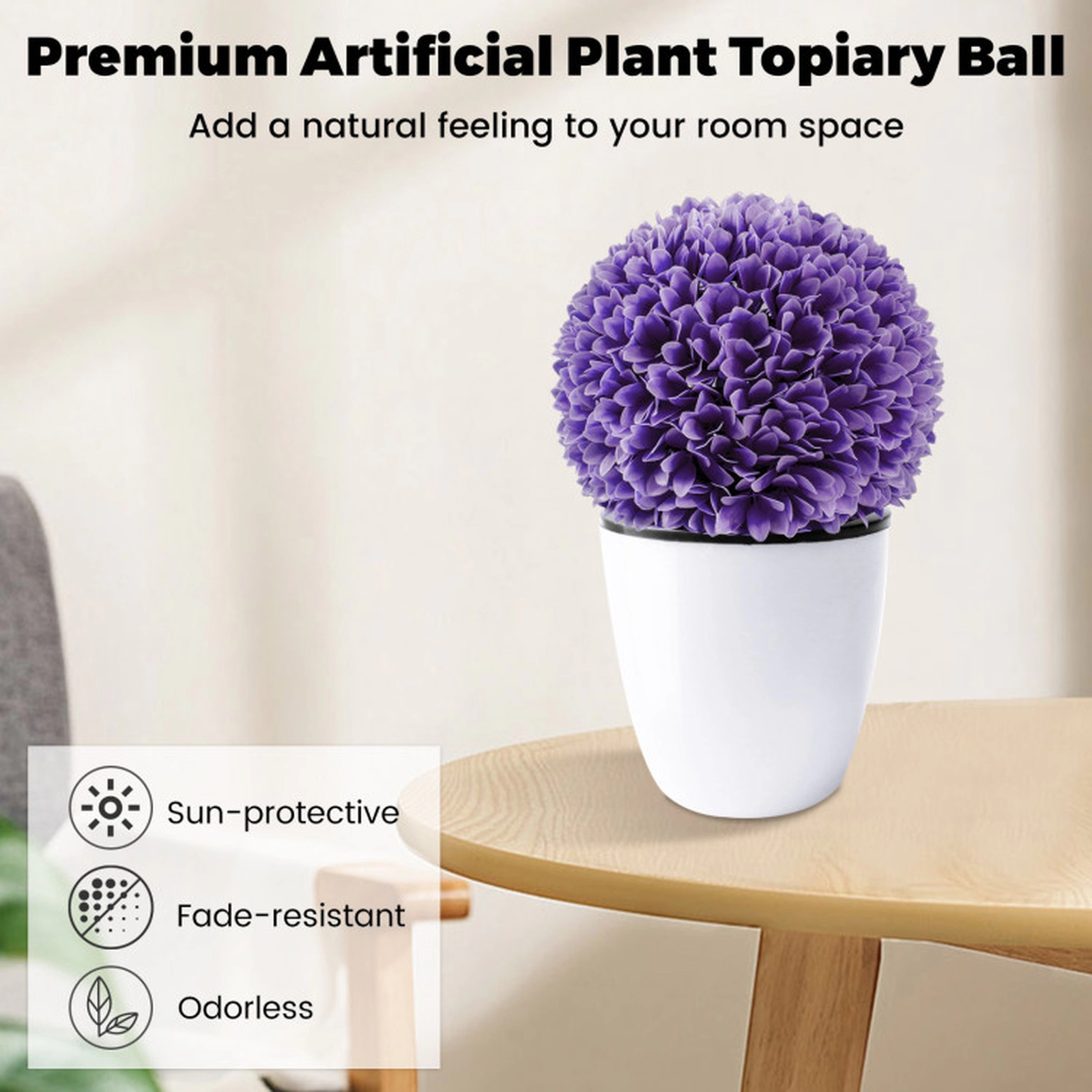 SUGIFT 2-Piece Myrtle Leaf Interlocking Shell Artificial Boxwood Topiary Balls 11-in Outer 7.5-in Inner 2-lb Purple