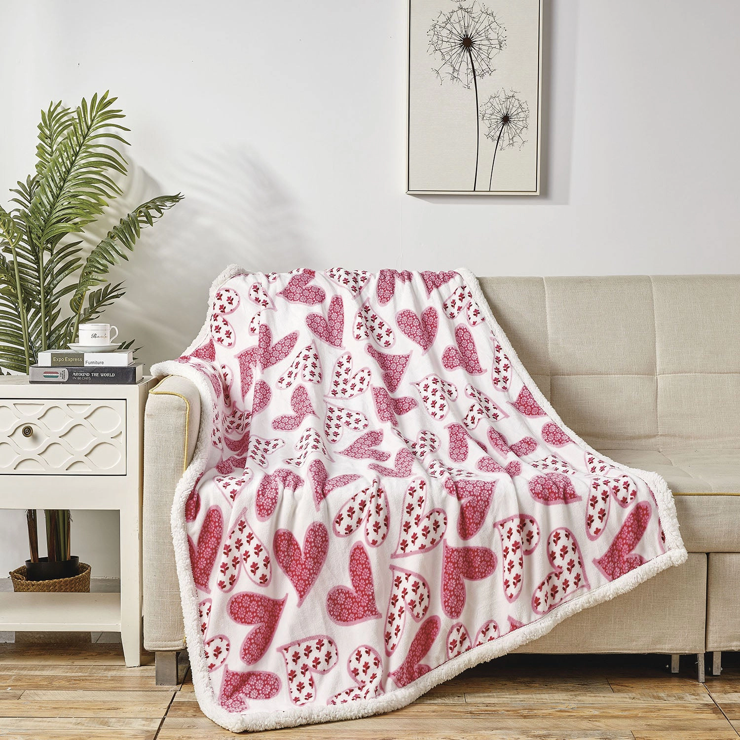 Plazatex Valentine Scarlett Sherpa Plush Decorative Throw Blanket 50" x 60" Pink