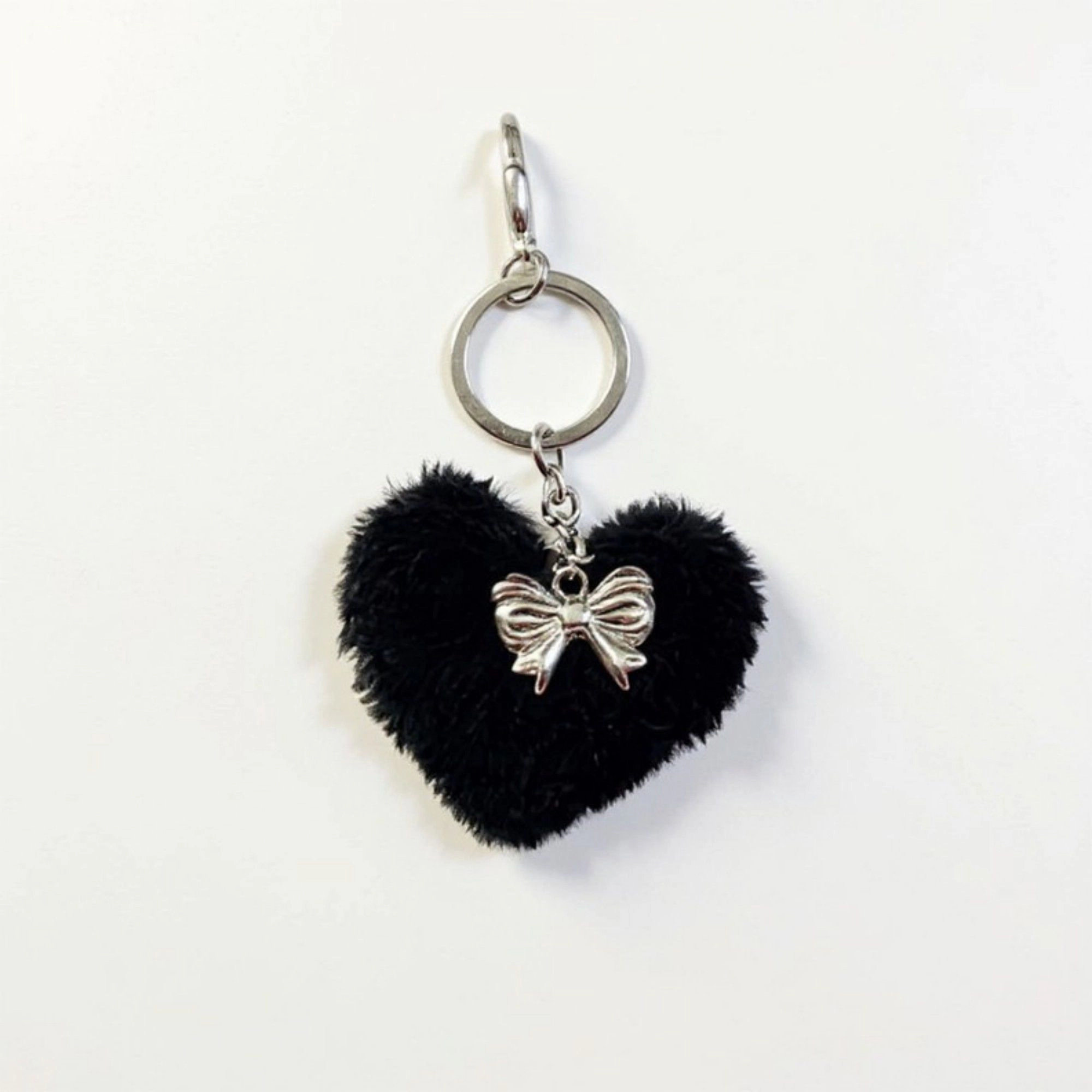Alilang Women's Plush Heart Keychain with Metal Clip and Bow Charm for Bags Backpacks Purses