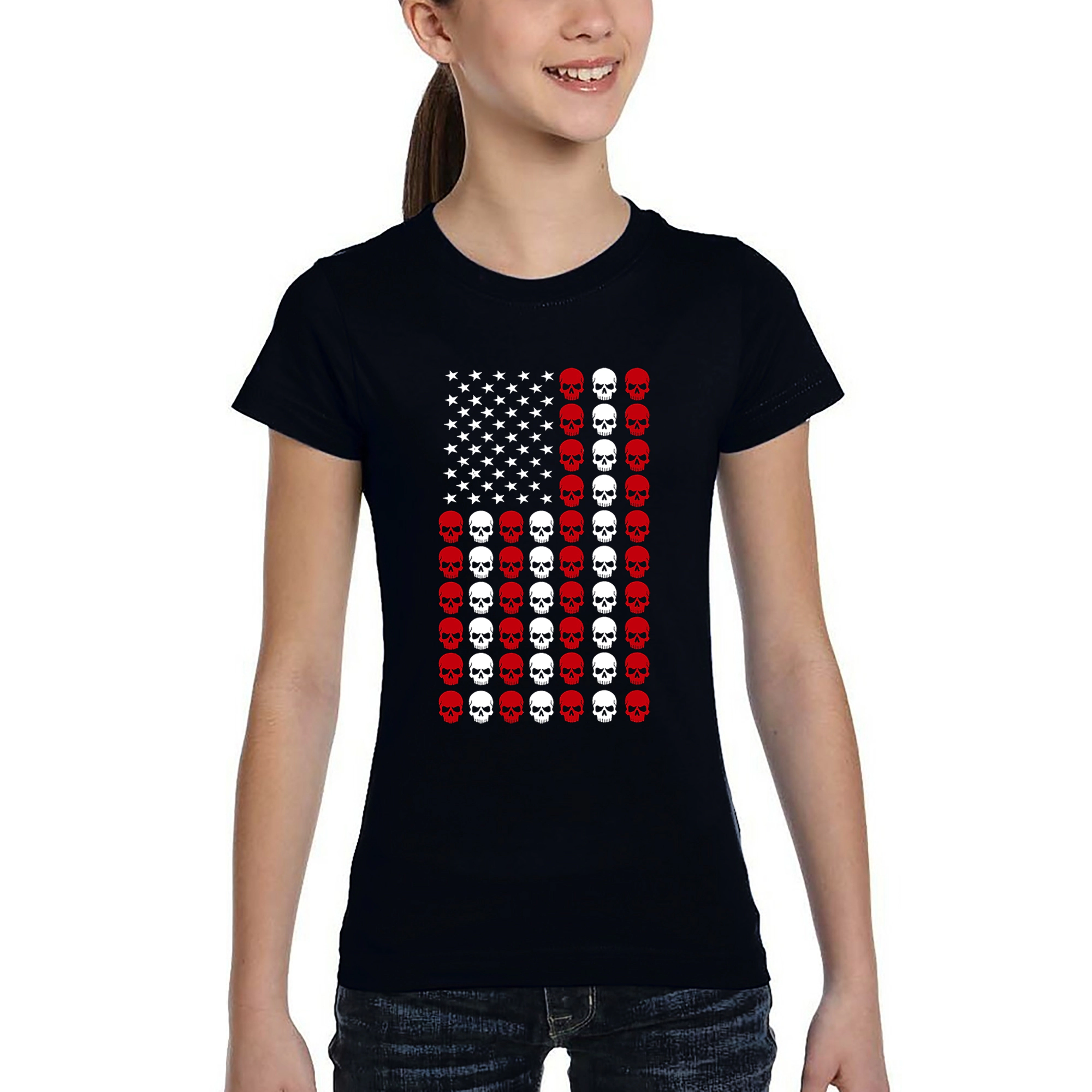 LA Pop Art Girls Word T-Shirt - Skull Flag