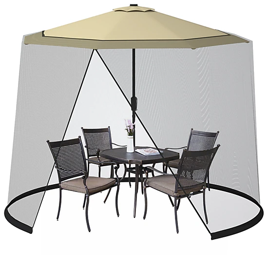 SUGIFT Mesh Umbrella Table Screen Mosquito Bug Insect Net for 9-10 ft Outdoor Umbrellas 7-ft Tall 2.4-lb Black
