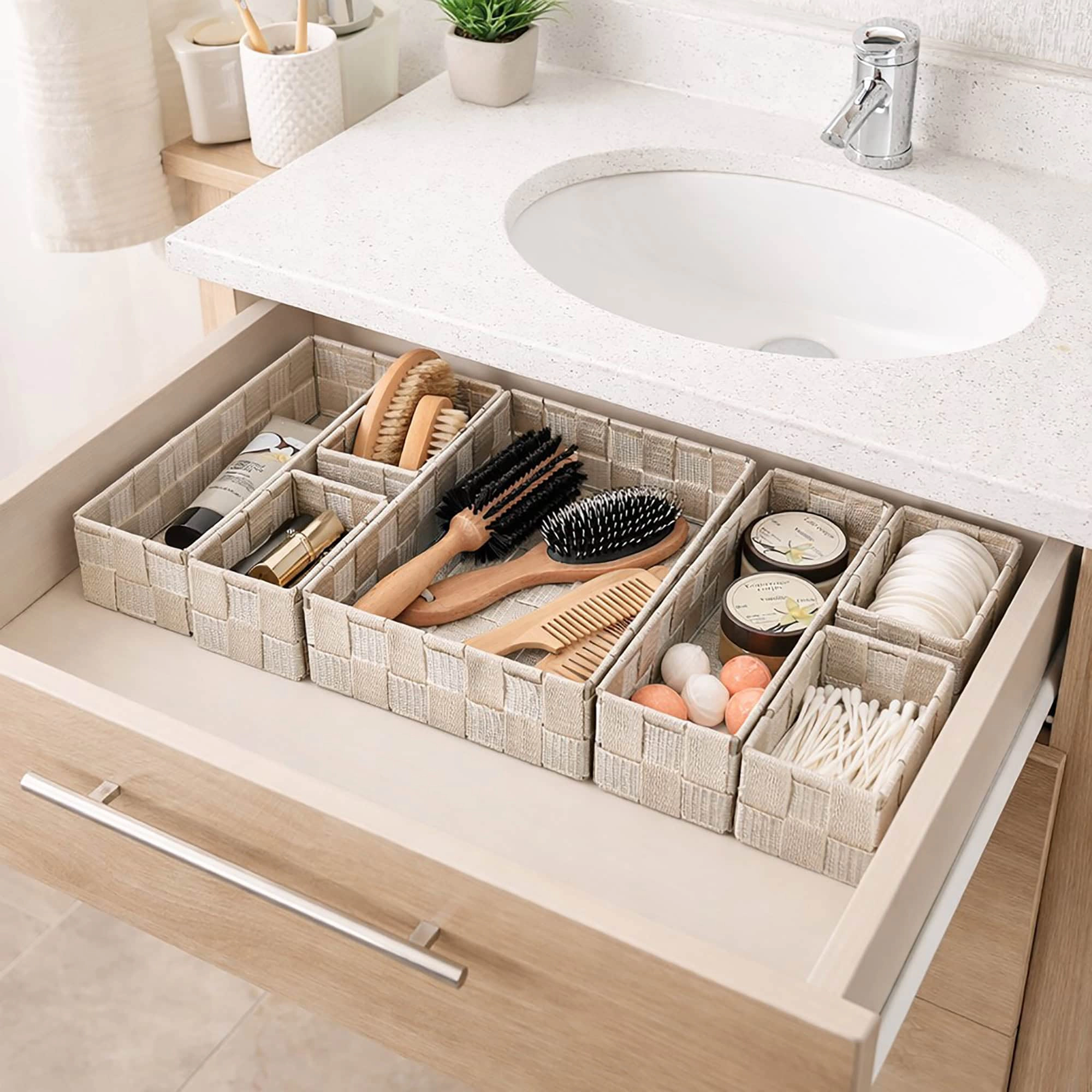 Evideco French Home Goods 7-Piece Braided Polyester Drawer Organizer Set