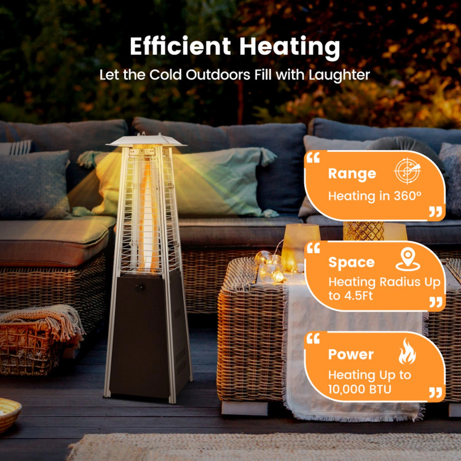 SUGIFT Bronze Portable Tabletop Propane Patio Heater with Glass Tube 9500-BTU 10-in W 10-in D 35-in H