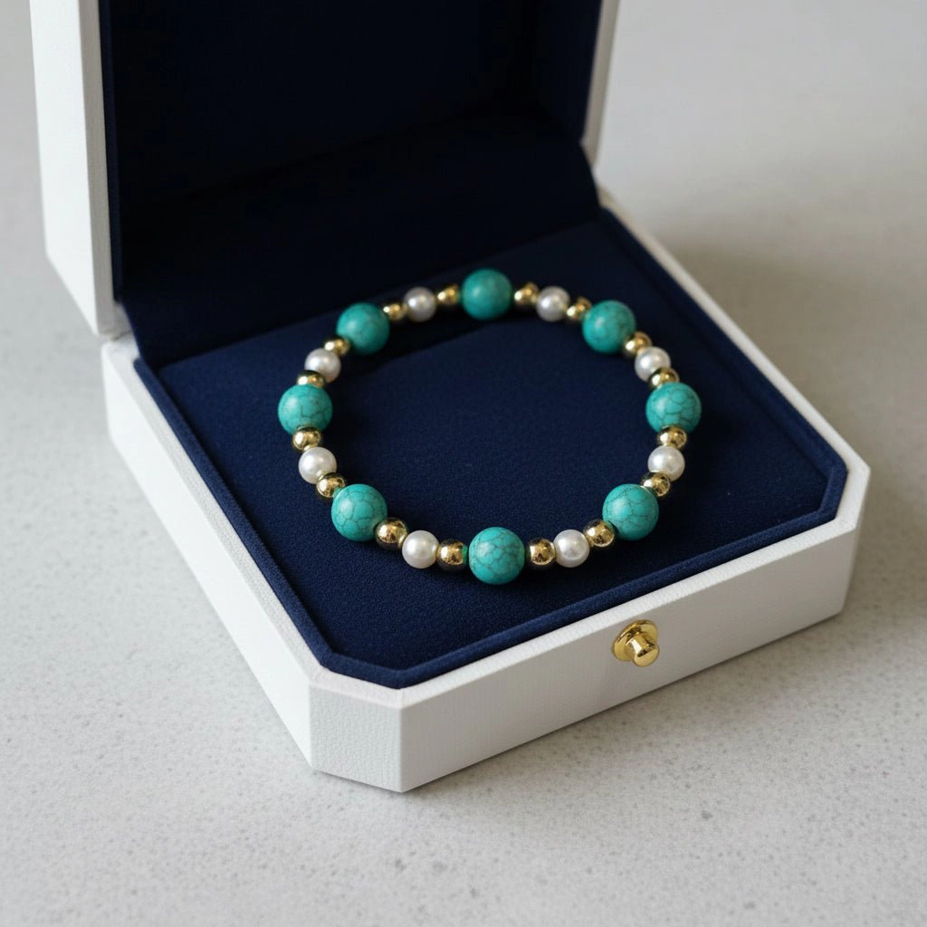 DressAtR Women's Round Turquoise Stretch Bracelet