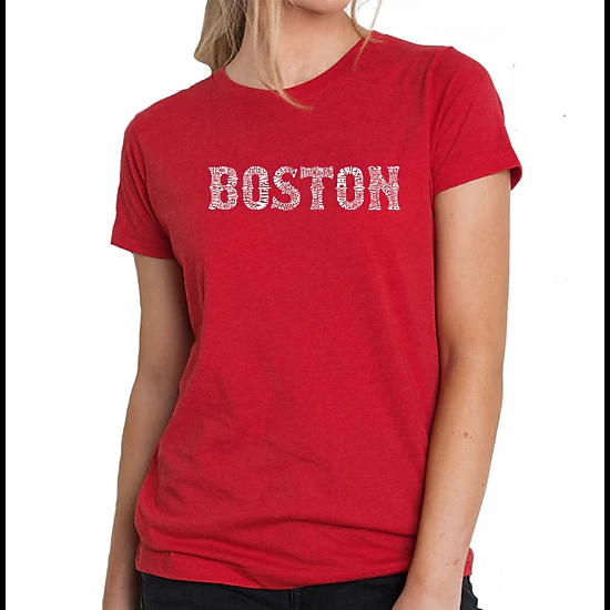 LA Pop Art Women's Cotton/Poly Blend Word Art T-Shirt - Boston Neighborhoods