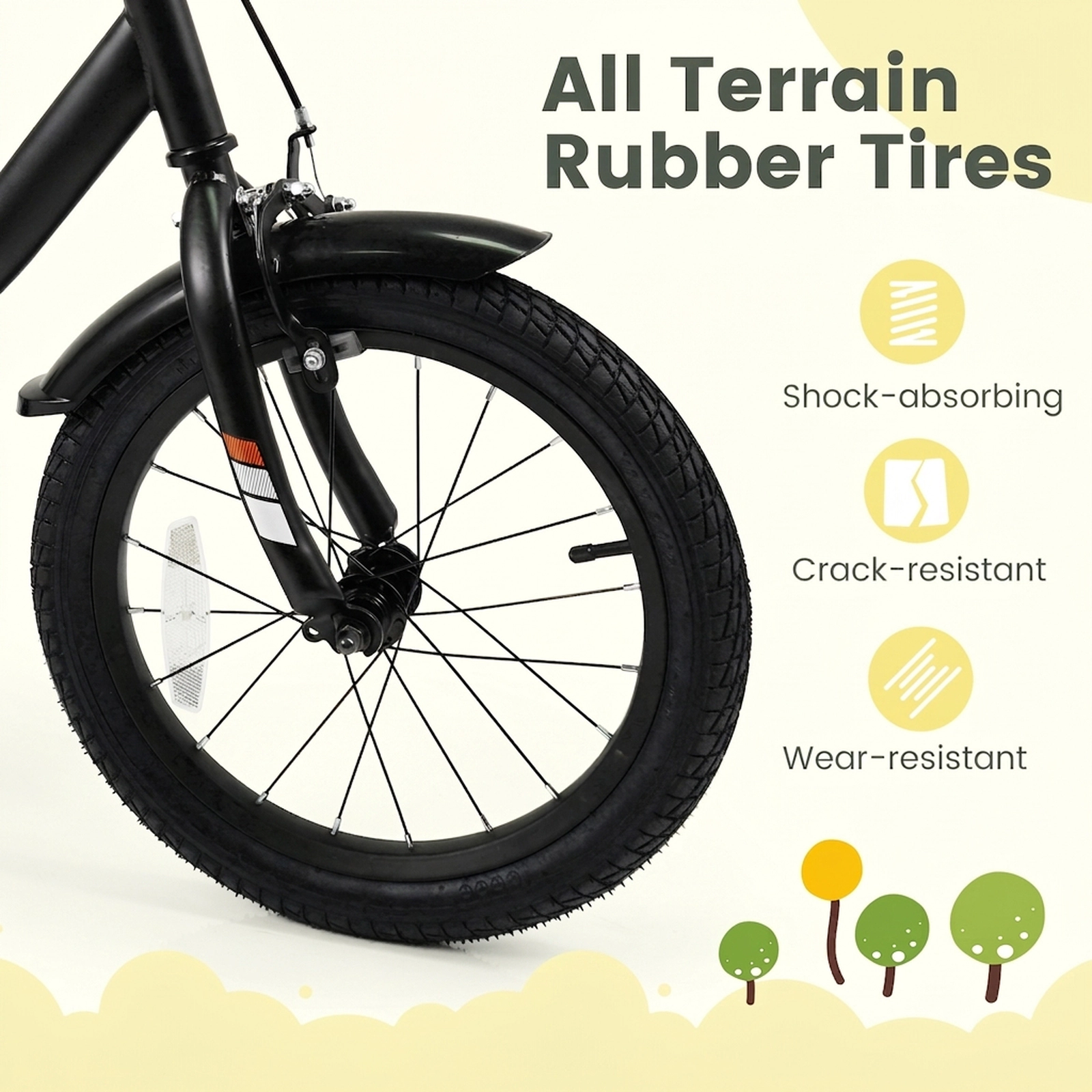 16-in Kids Bike Ages 4-7 Black Bicycle Detachable Training Wheels Reflectors Bell Kickstand 145-lb Seat Rating