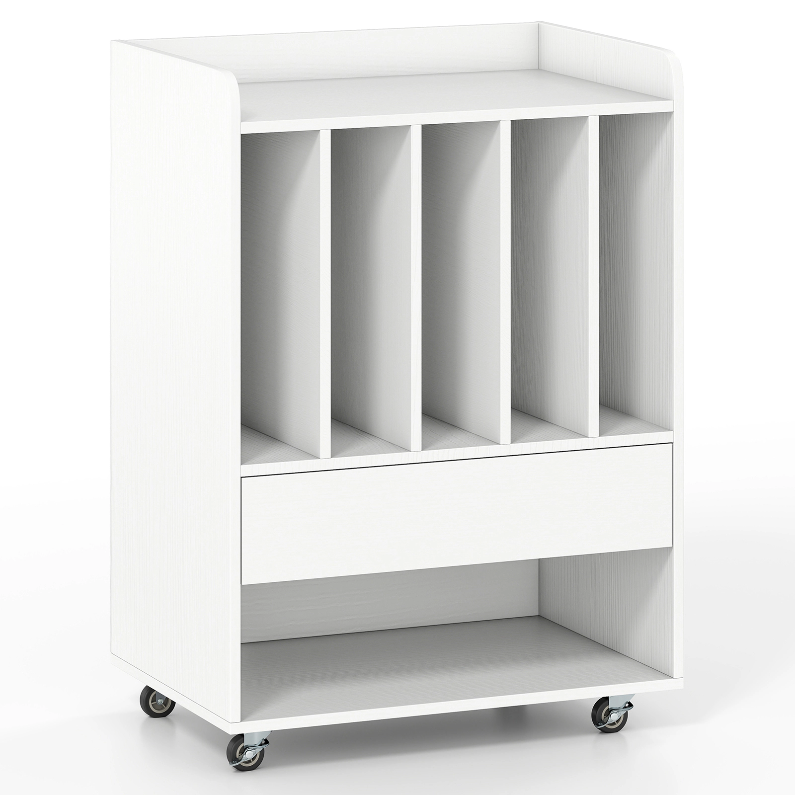 SUGIFT Record Player Turntable Stand with Drawer and Record Holder 66-lb Tabletop Capacity White