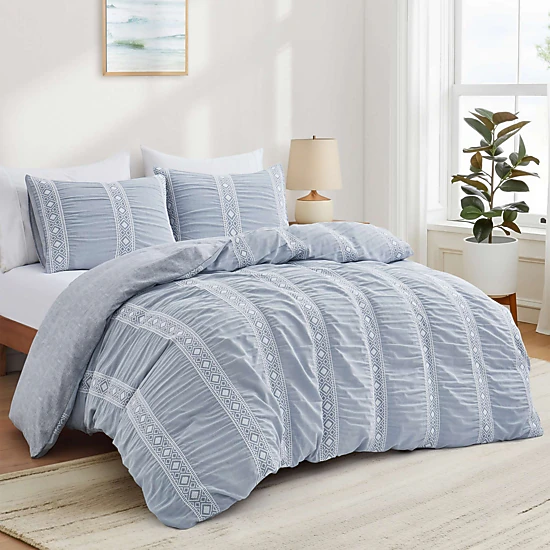 PEACENEST Geometric Stripe Textured Duvet Cover Set, Soft Lightweight Bedding Set