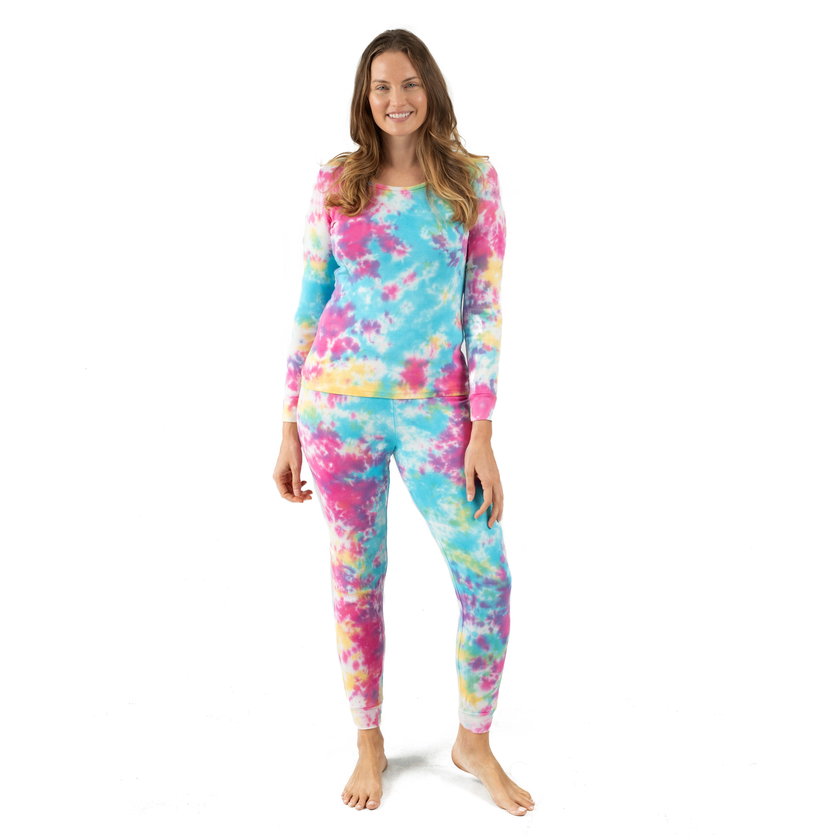 Leveret Women's 2-Piece Rainbow Tie Dye Cotton Snug Fit Pajama Set