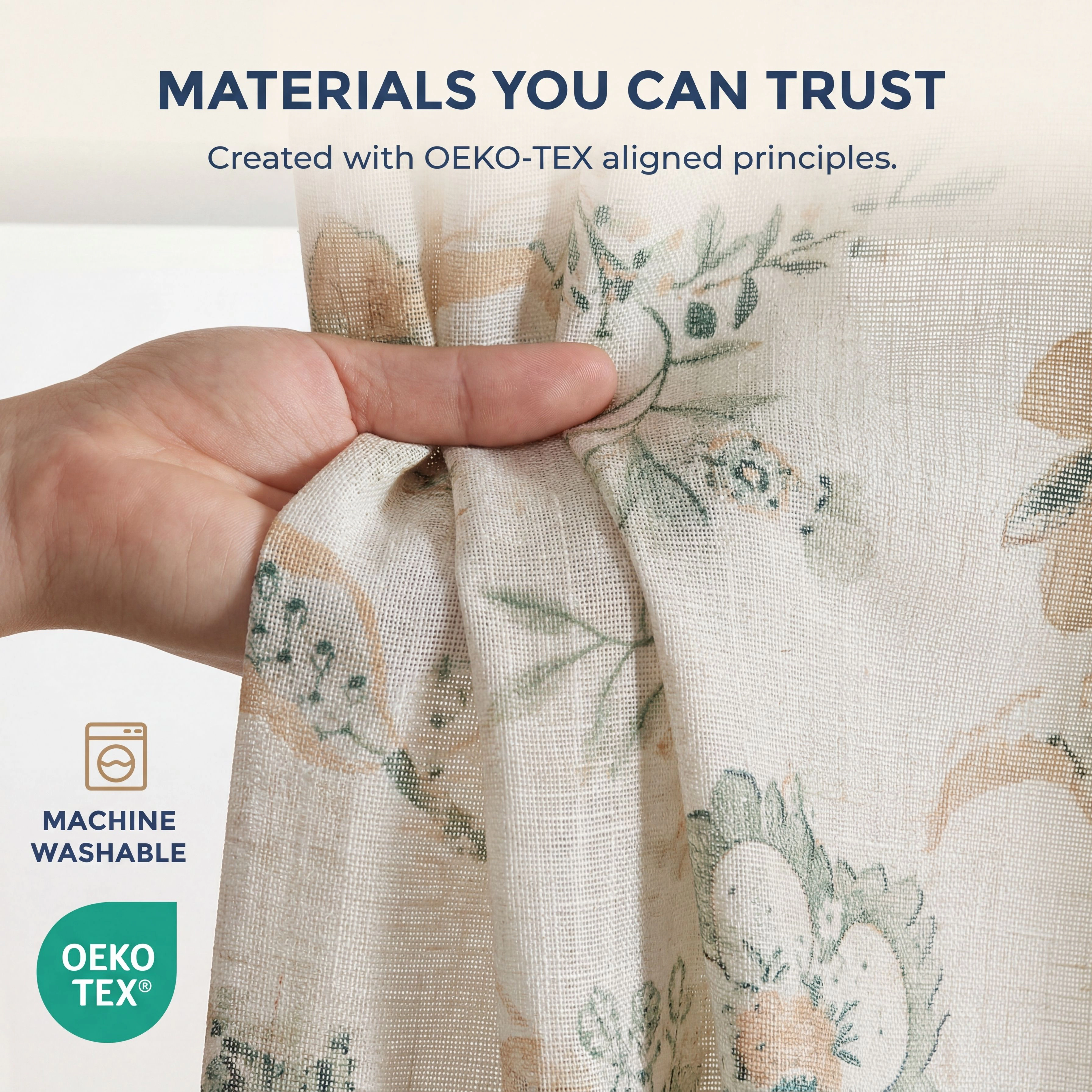 HLC.ME Spring Bloom Linen Floral Print Patterned Curtains - Back Tab Pocket Window Flower Curtains Panels - Set of 2