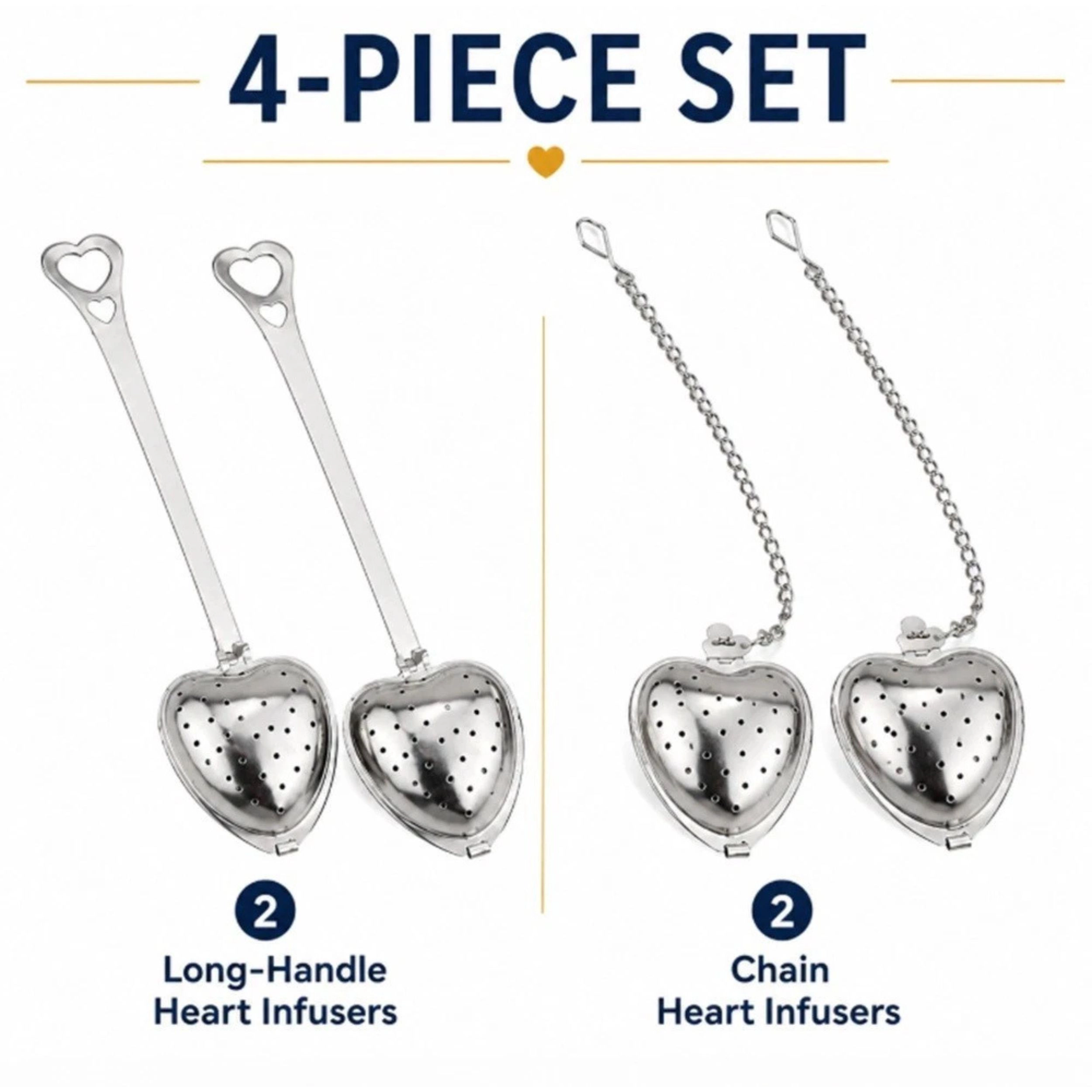 Home Collection Pack of 4 Heart Tea Infuser Stainless Steel Loose Leaf Tea Steeper Set