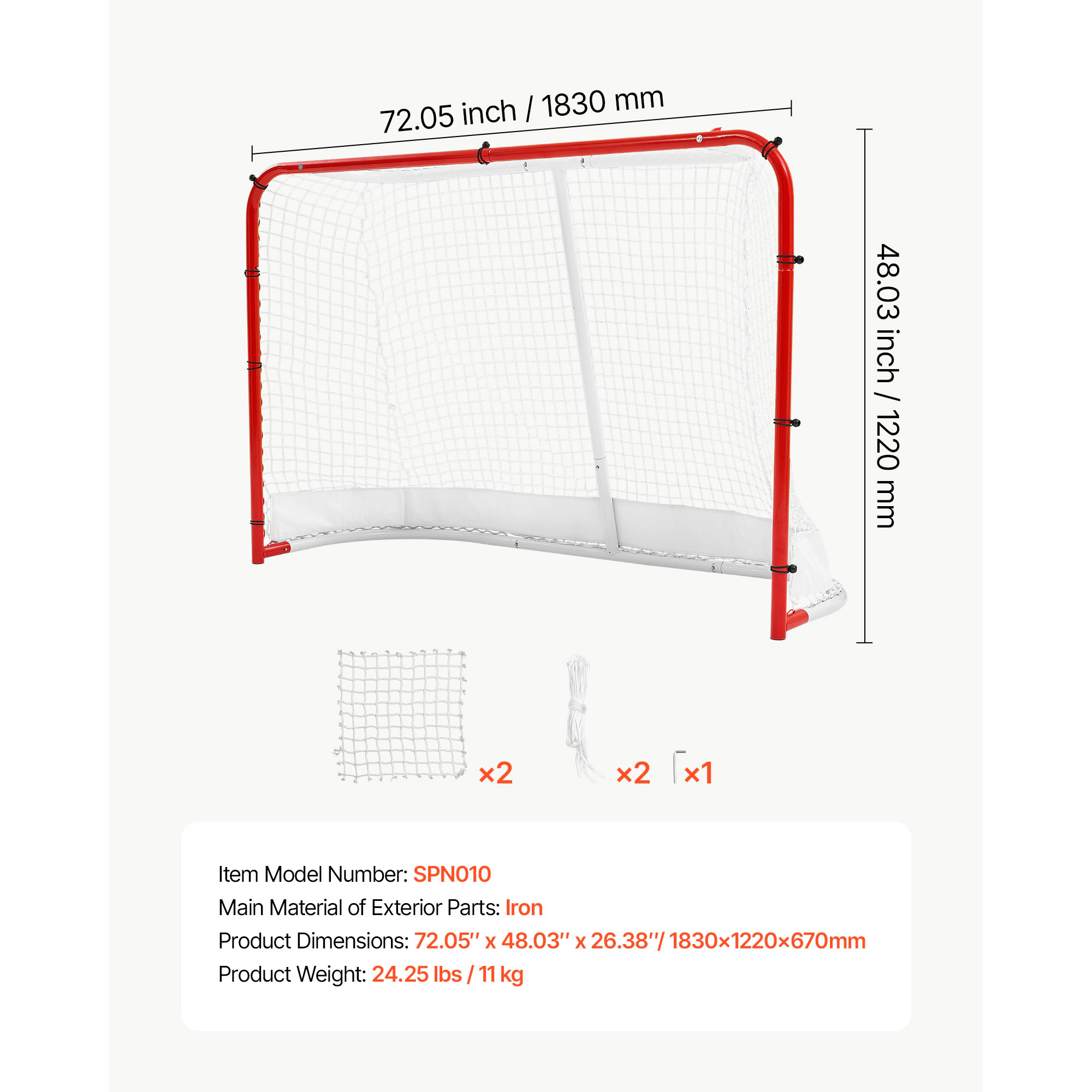 HONGGE Street Hockey Goal Heavy-Duty Steel Street + Roller Hockey Nets Durable Hockey Net for Indoor Outdoor Use