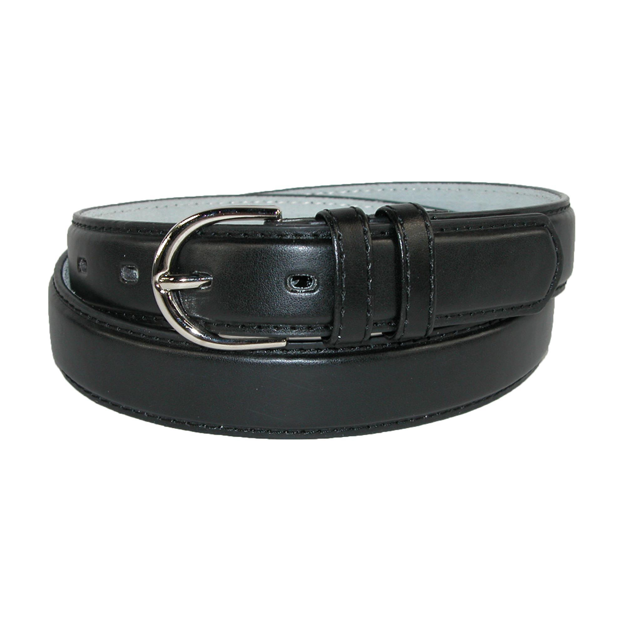 CTM® Women's Leather Dress Belt 1 1/8 Inch Silver Buckle