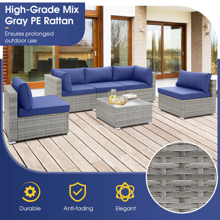 Hivvago 6 Piece Patio Conversation Sofa Set With Tempered Glass Coffee Table