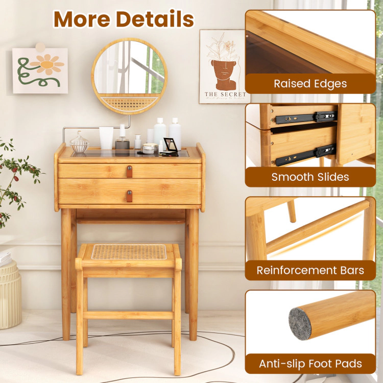 Hivvago Bamboo Makeup Vanity Table With Mirror With 2 Storage Drawers