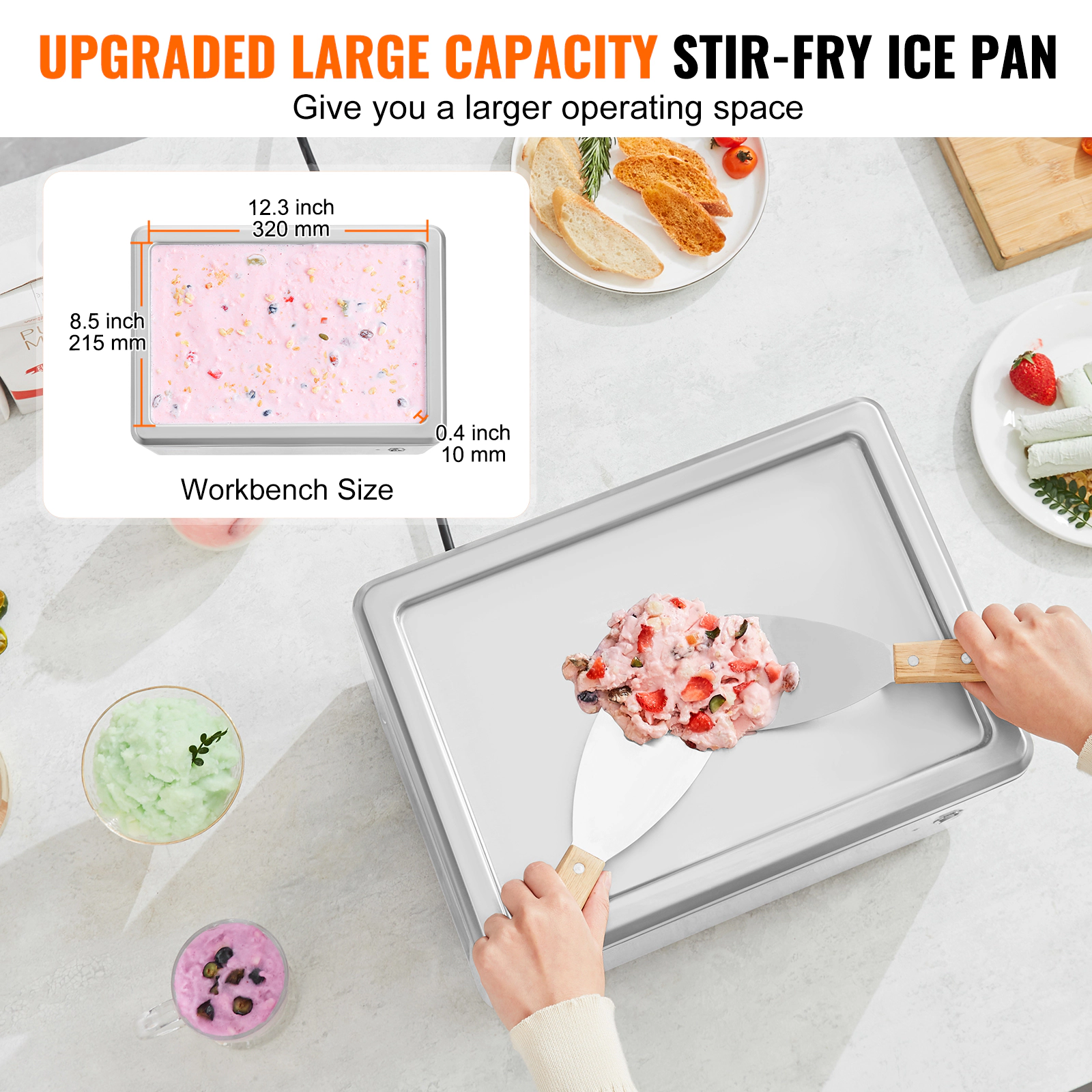 HONGGE Fried Ice Cream Roll Machine Stir-Fried Ice Cream Pan Stainless Steel Rolled Ice Cream Maker with Compressor and