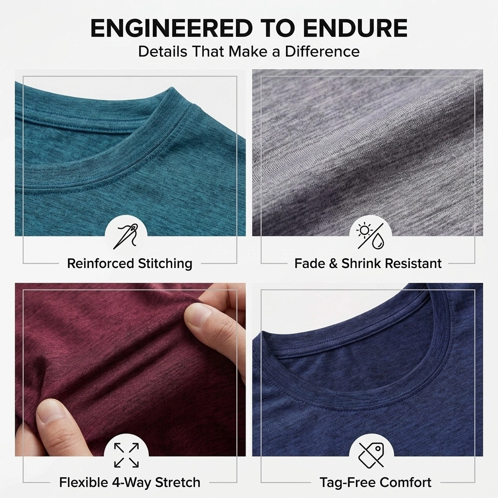 PIGFDK 5 Pack Men's Dry Fit Workout Crew Neck Athletic Gym Running Tees