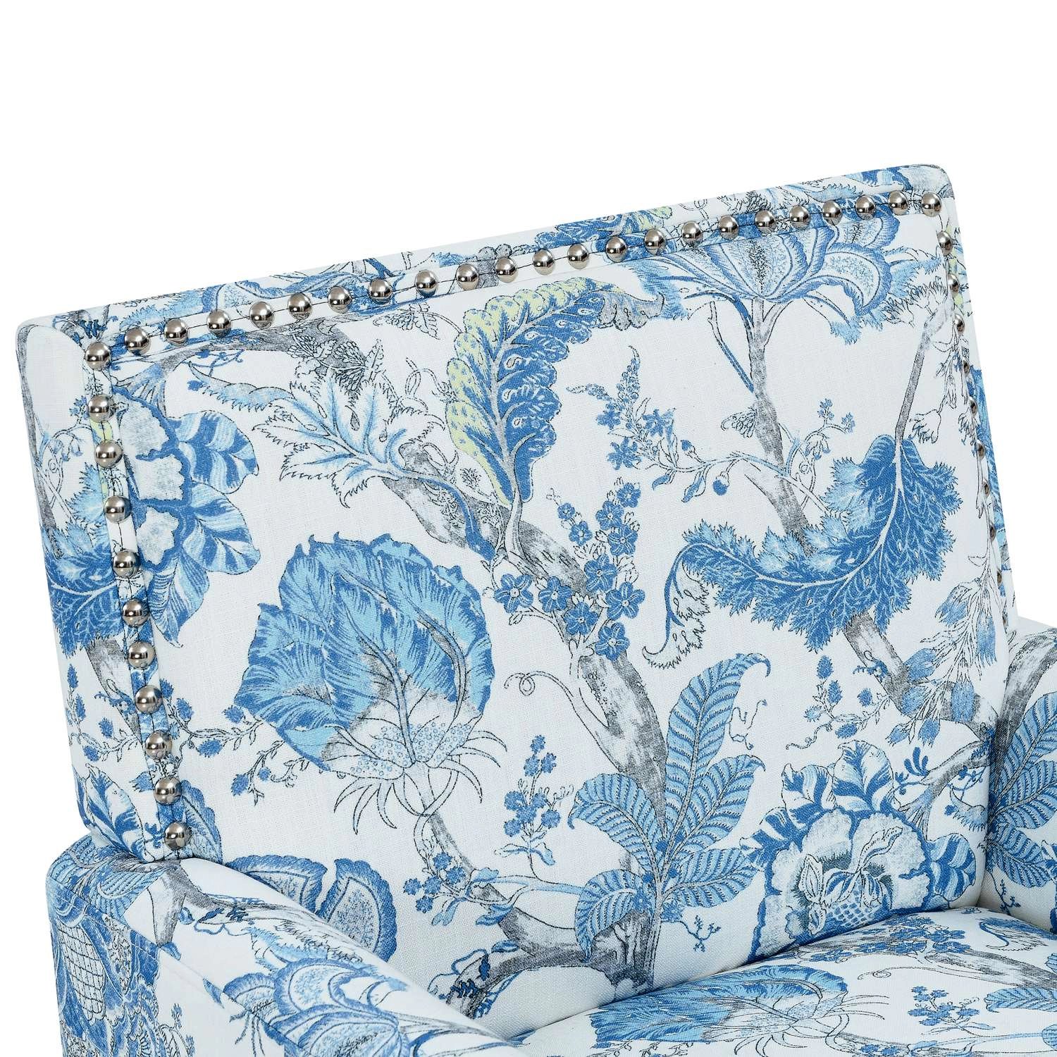 GBruno Floral Nailhead Accent Chair With Wood Legs