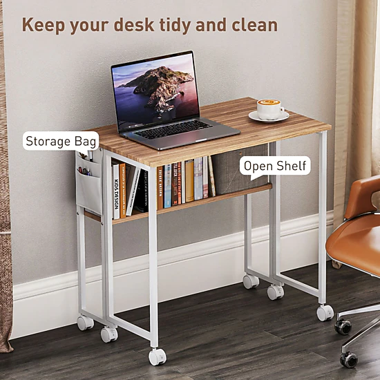 HONGGE Folding Computer Desk Foldable Desk with Storage Bag Shelf and ...