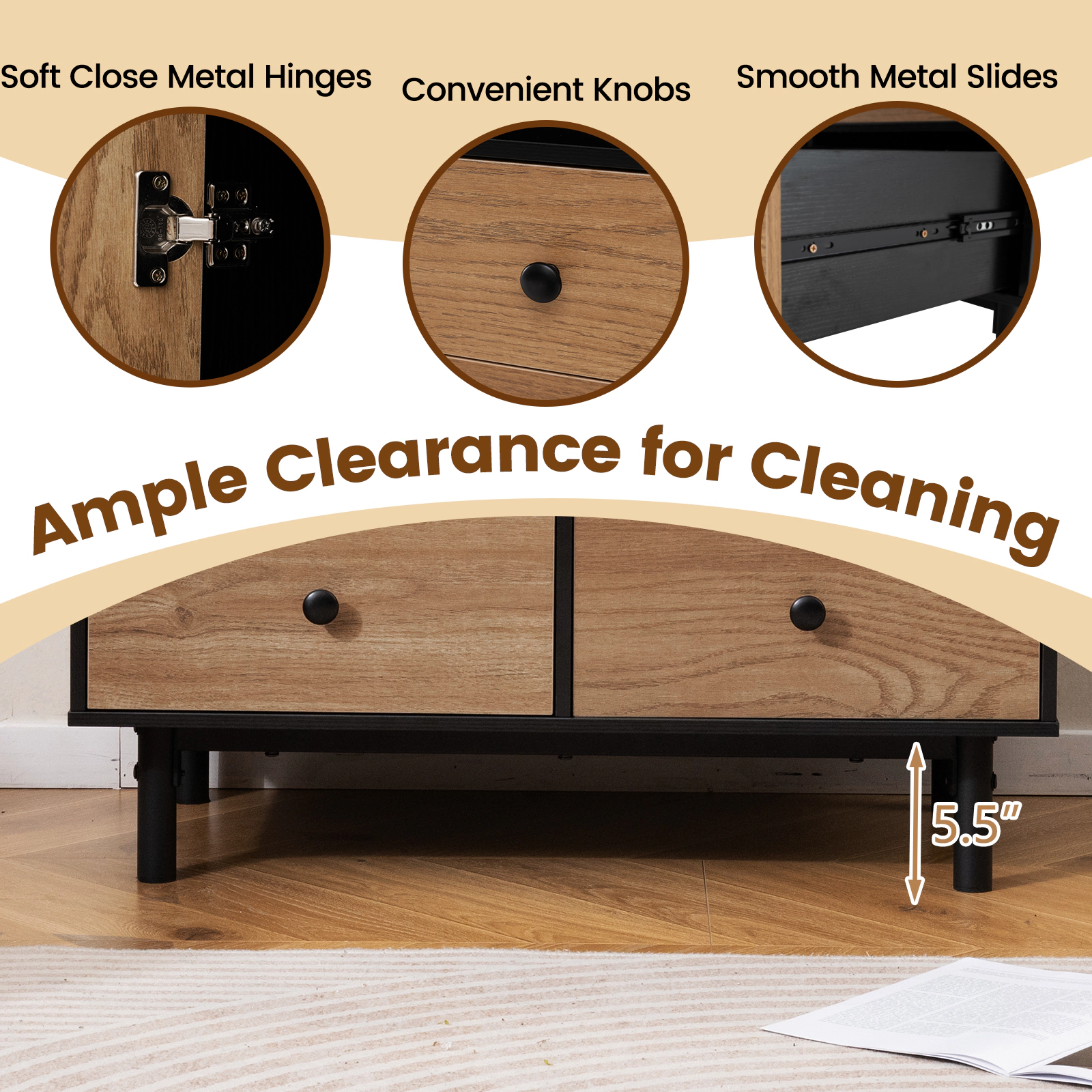 SUGIFT 31.5-in 265-lb Capacity Black Mid-Century Modern Buffet Sideboard with 4 Drawers and Open Compartment