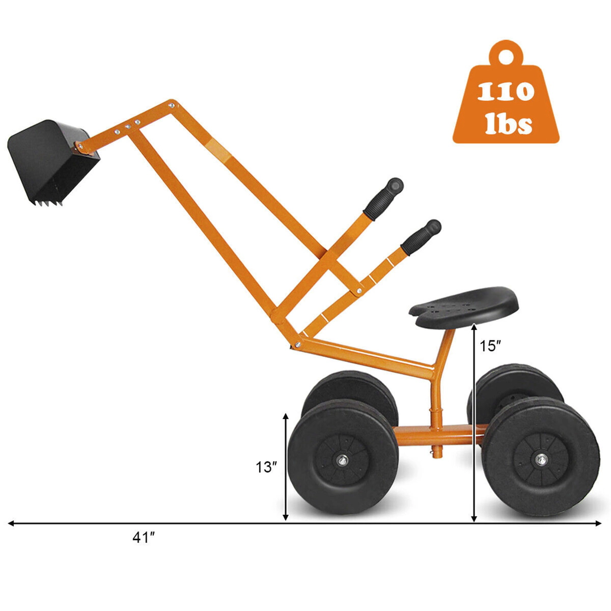 SUGIFT Heavy Duty Kid Ride-On Sand Digger Excavator with 360° Rotatable Seat 110-lb Capacity Ages 4-12 As Pictures Show