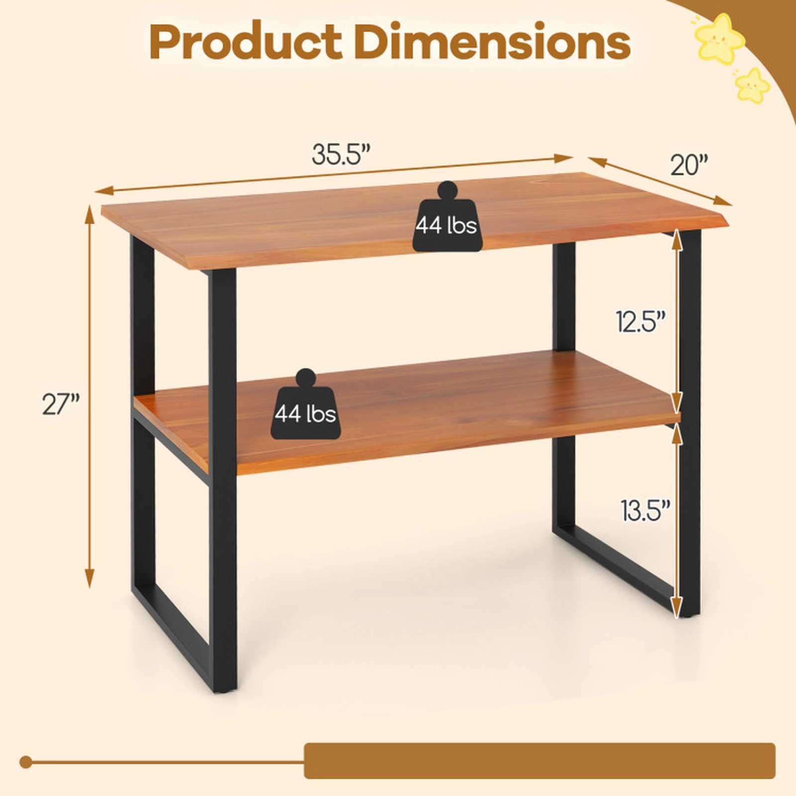 SUGIFT 35.5-in 44-lb Shelf 2-Tier Solid Teak Wood End Table Sofa Side Table with Waterproof Top