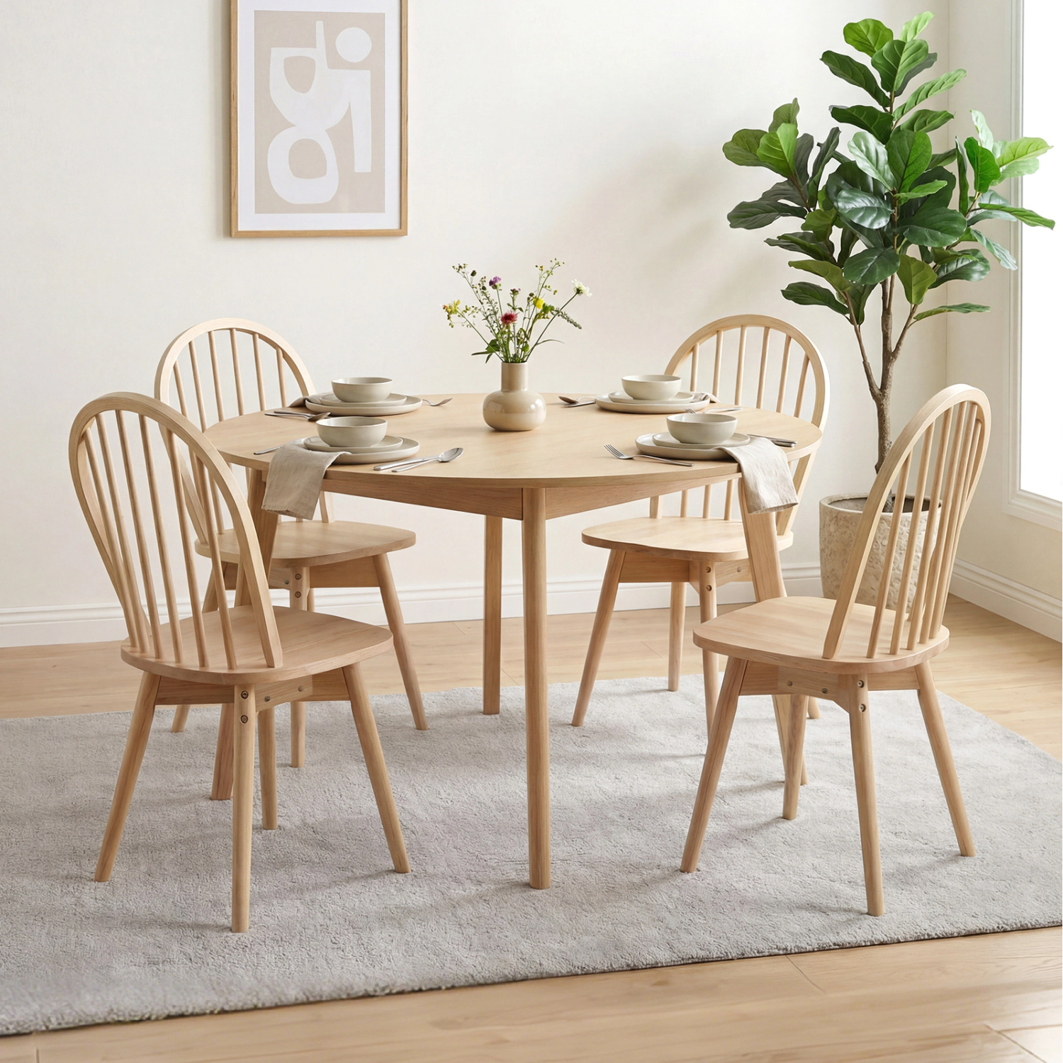 LJG Swivel Windsor Dining Chairs Set of with Solid Rubber Wood Frame