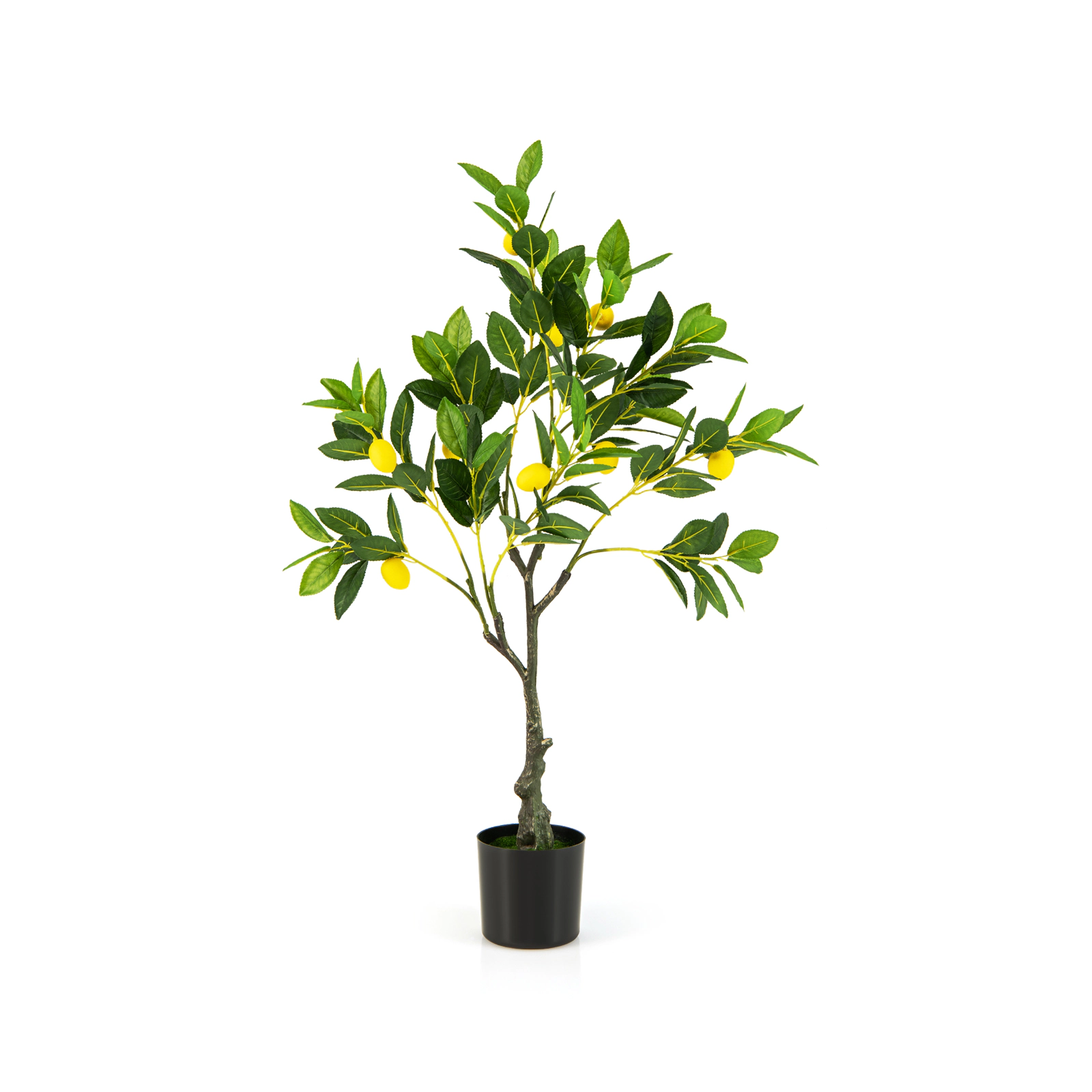 SUGIFT Artificial Tree 32-in Tall Fake Lemon Plant with Fruits in Cement-Filled Pot Green+Yellow+Black