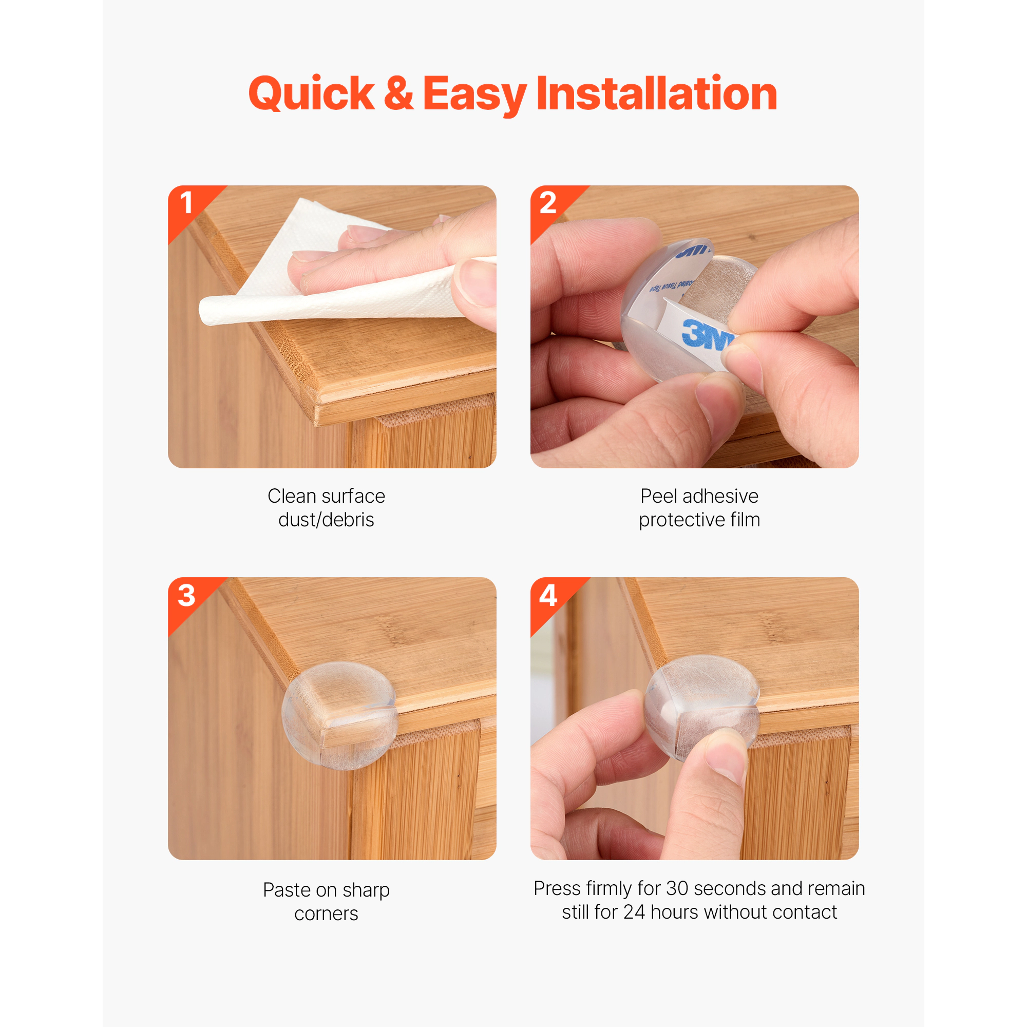 HONGGE Clear PVC Baby Proofing Corner Guards, 24-Pack Transparent Furniture Corner Protectors with 3M Adhesive