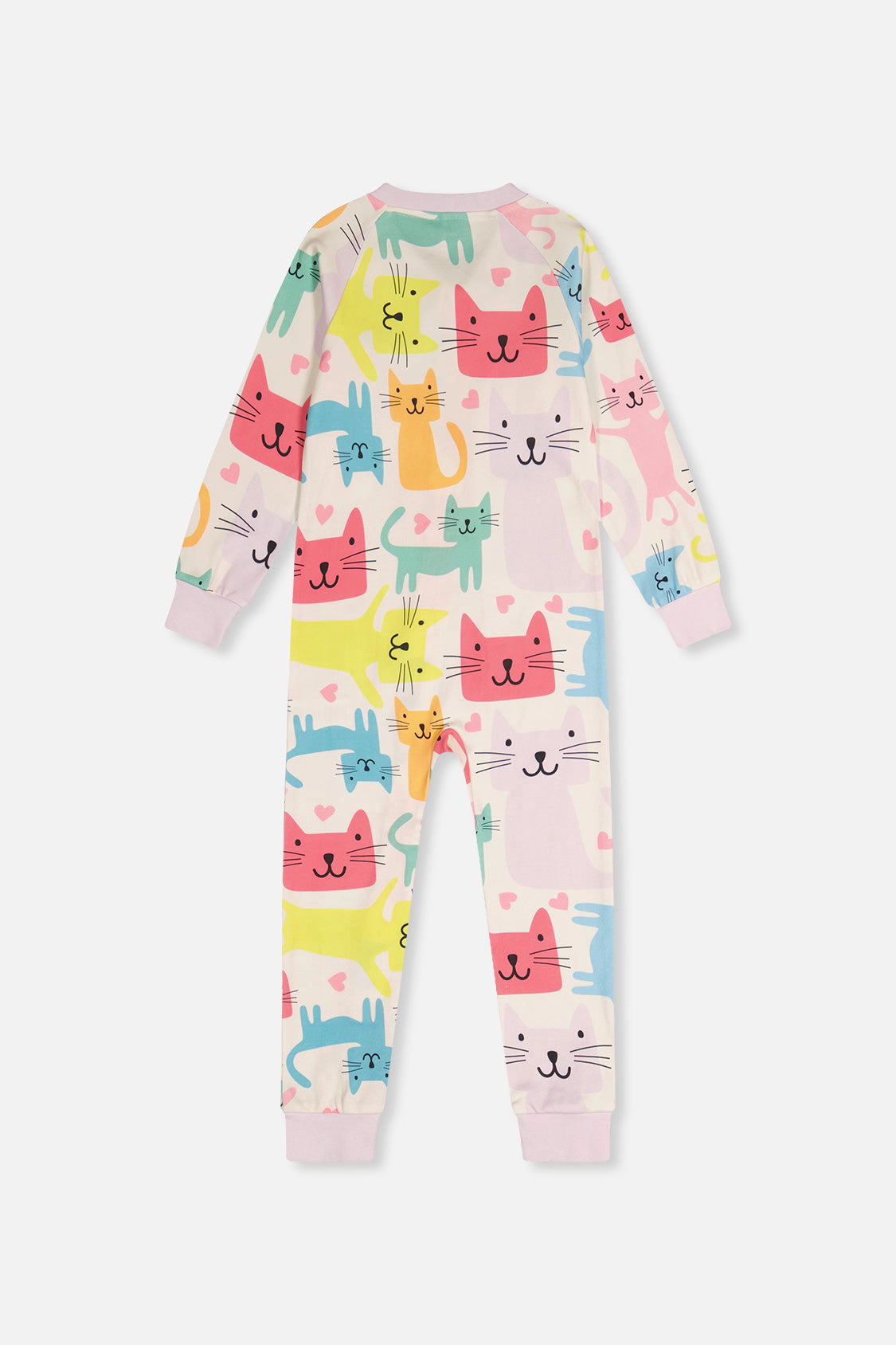 Deux par Girls Organic Cotton Cat Print Front Zip Long Sleeve One Piece Pajama