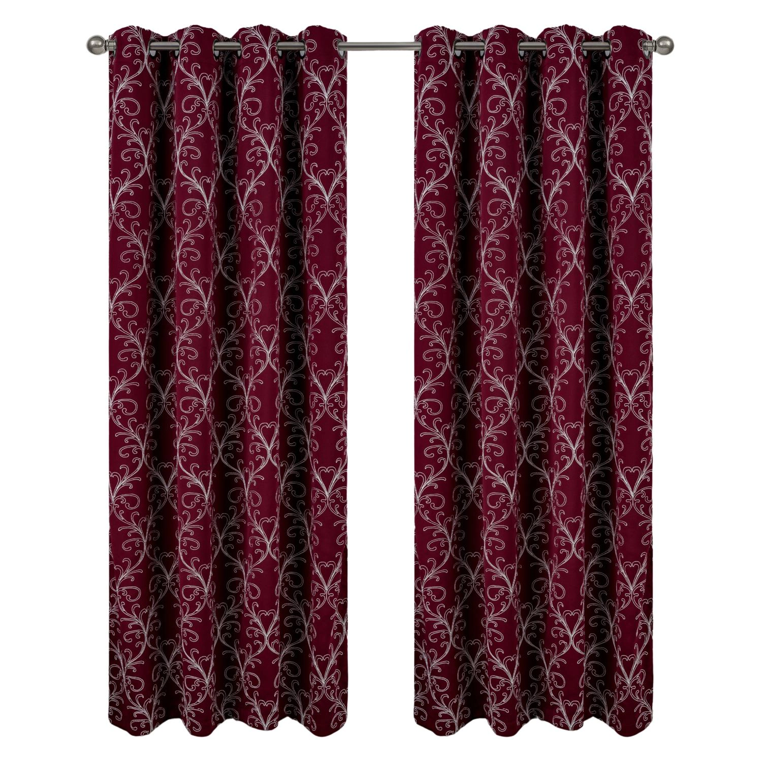 RT Designer Collection Kimber Embroidered Blackout Luxurious Decorative Grommet Curtain Panel 54" x 90" Burgundy