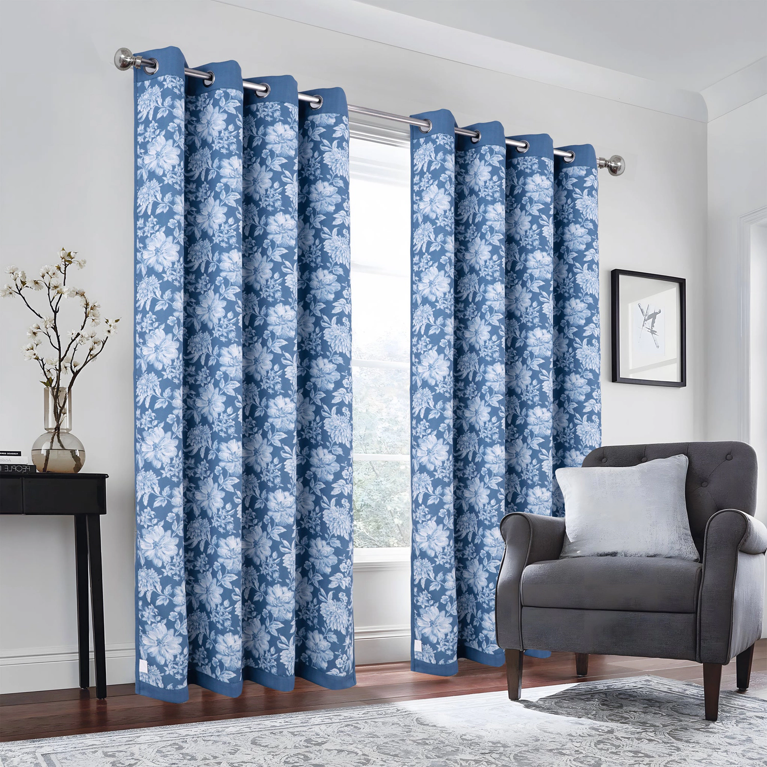 Olivia Gray 100% Polyester 190 GSM Eloise Reversible Blackout Grommet Curtain Panel 54" x 90