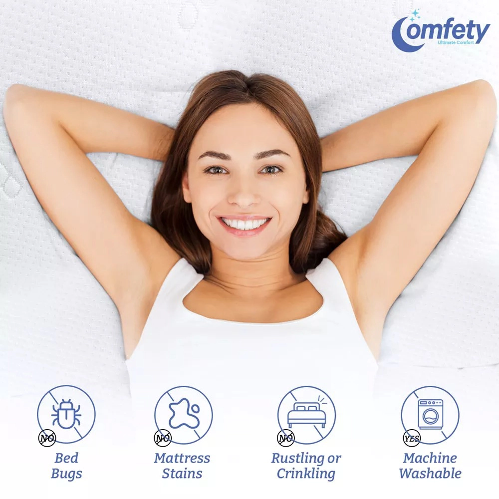 Comfety Waterproof Mattress Protector Bamboo Viscose, Ultra Soft Leak-Proof Mattress Cover - Hypoallergenic Breathable