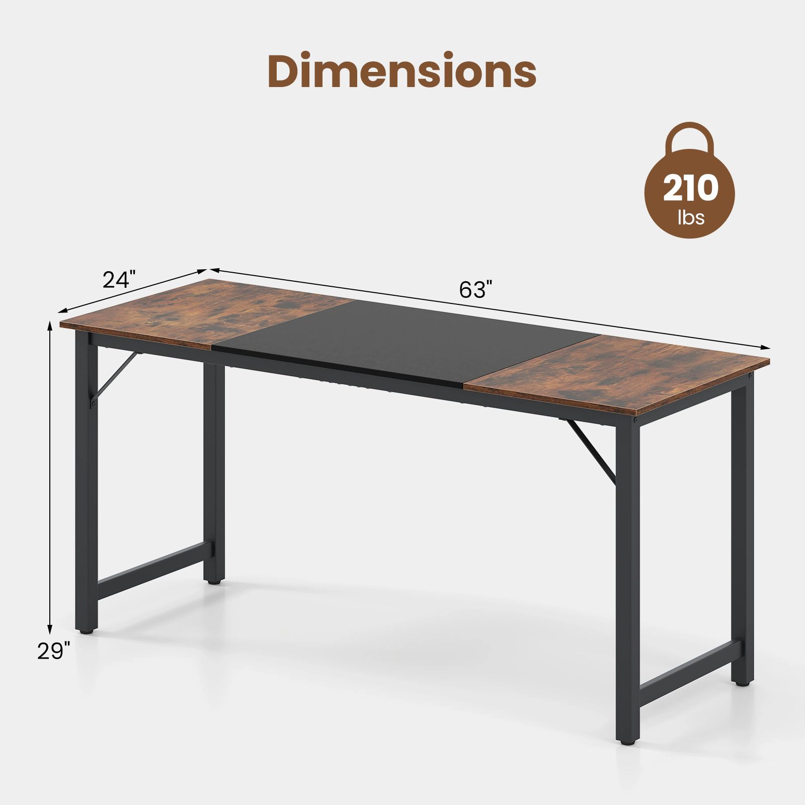 SlickBlue 63 Inch Office Workstation with MDF Top and Steel Frame