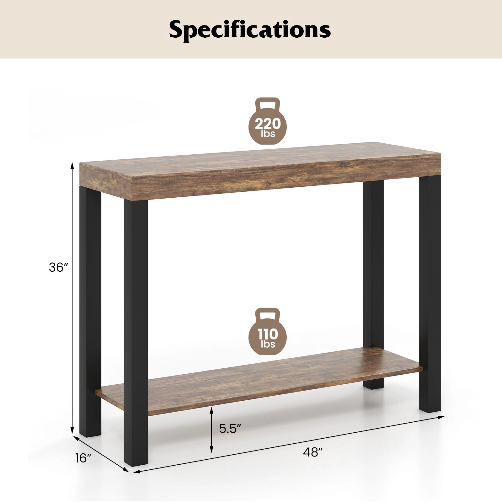 SlickBlue Rustic Bar Table with Storage Shelf and 48 Inch Long Wood Top