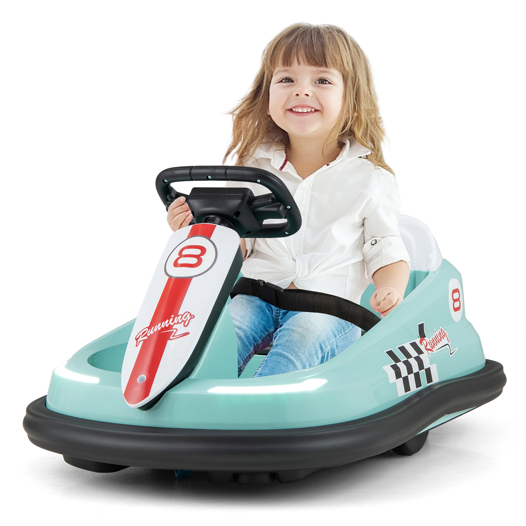 Costway 6V Electric Kids Ride-on Bumper Car with 360° Spinning Dual Motors 2 Speeds Green/Pink