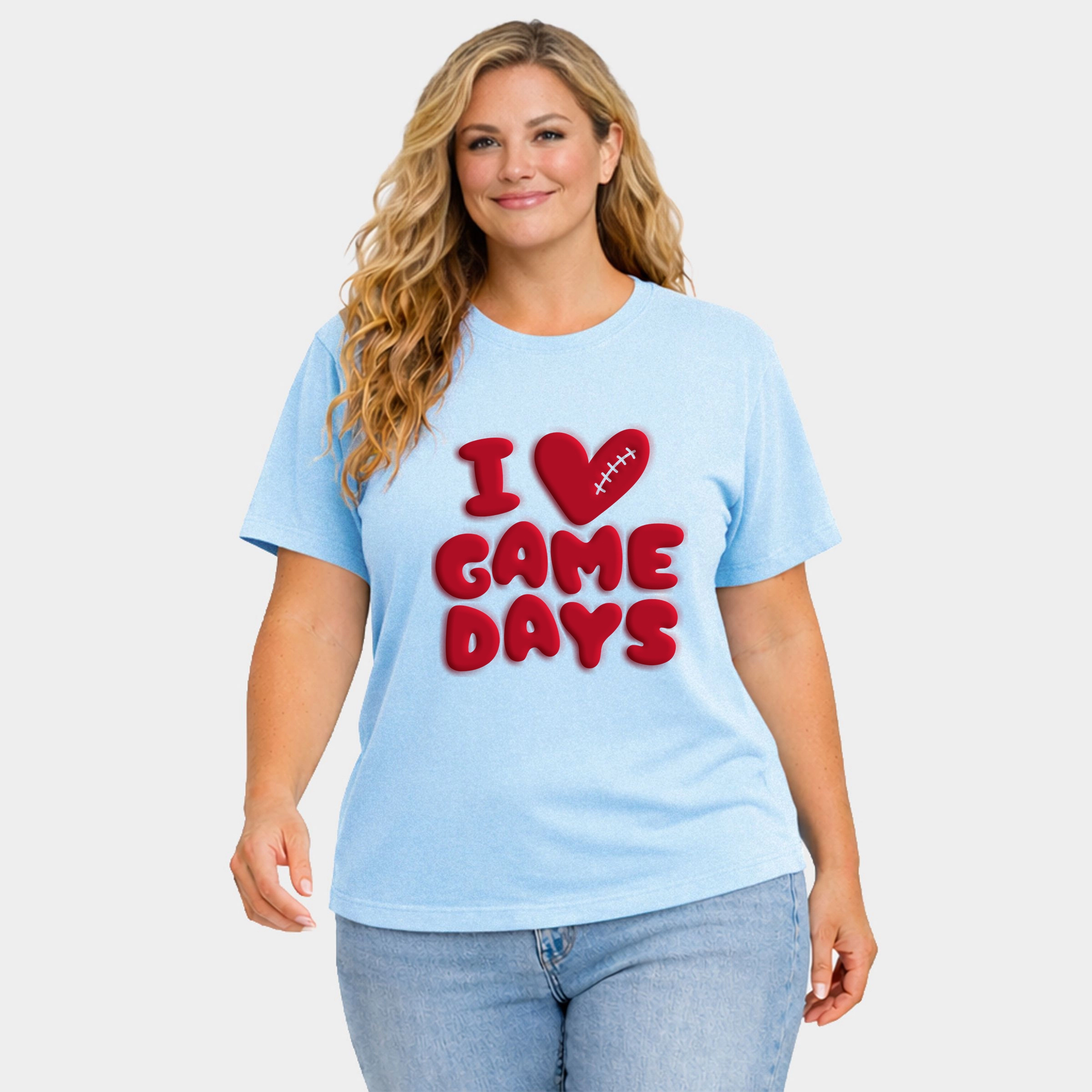 Simply Sage Market - Women's Plus Sized Garment Dyed Graphic T-Shirt I Love Game Days Puff Print
