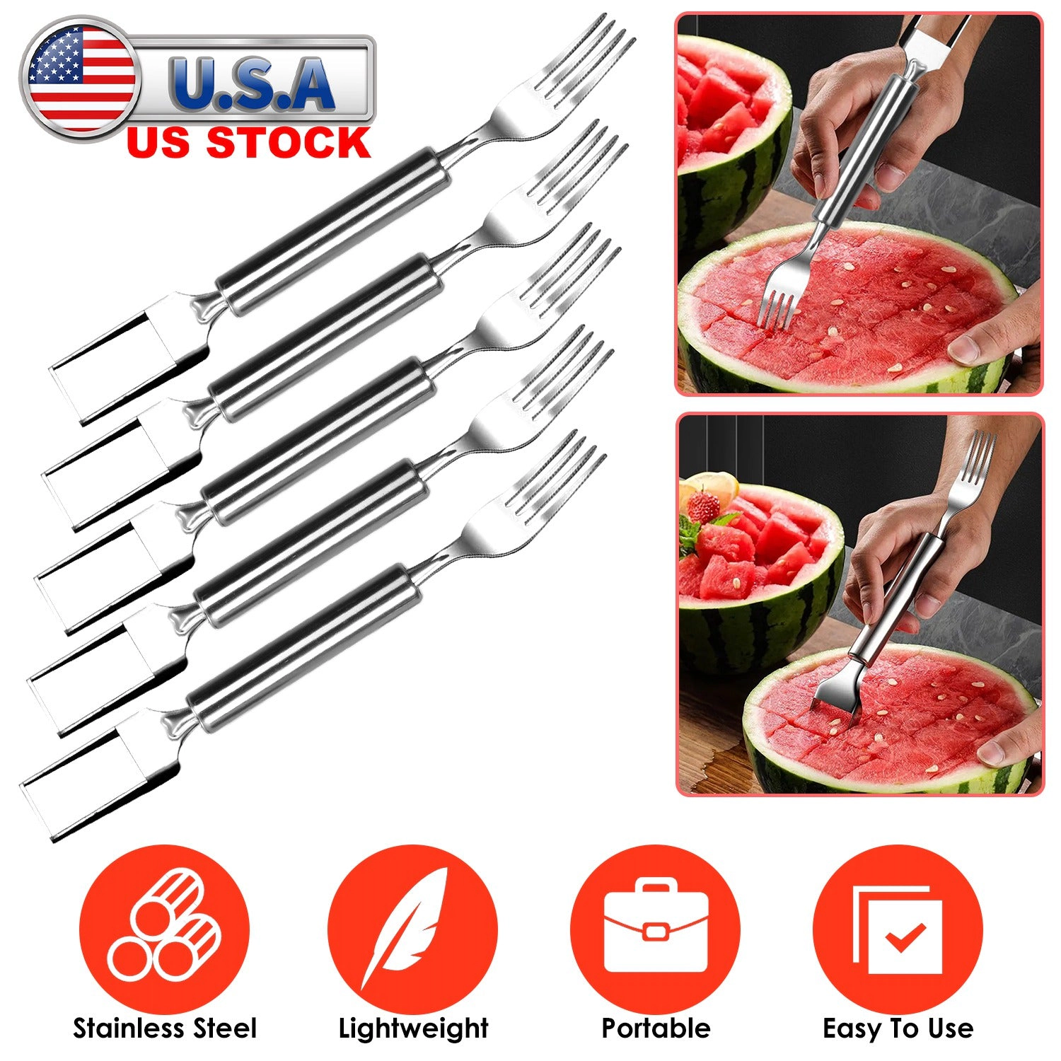 GBruno 2-in-1 Stainless Steel Watermelon Slicer, 5 Pcs