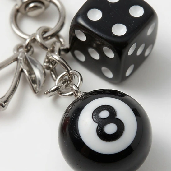 Alilang Women's 8 Ball Cherry Dice Charm Keychain with Heart Clip Novelty Bag Charm Key Ring Accessory