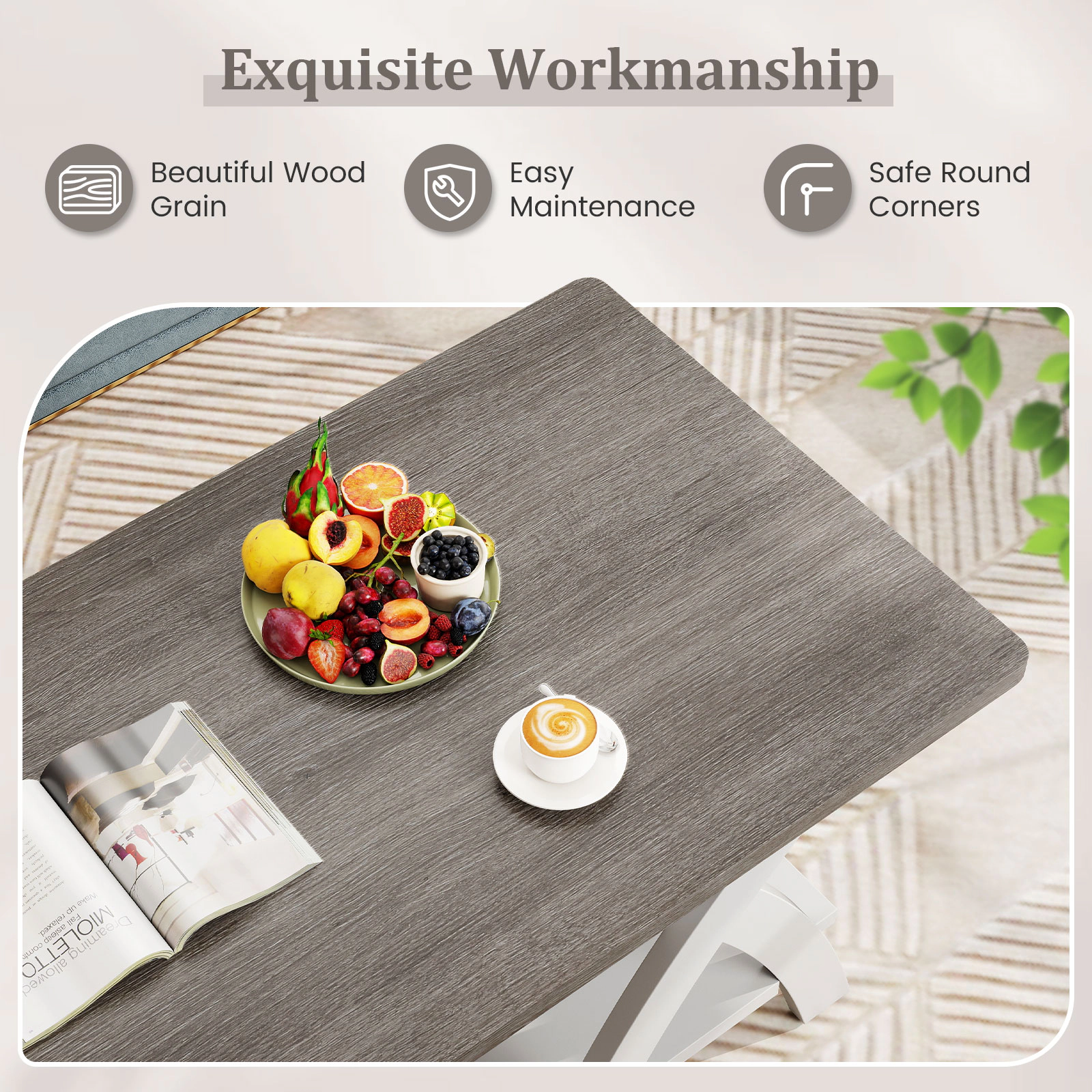 Glintex Farmhouse 40-Inch 2-Tier Coffee Table with X-Shaped Wood Frame