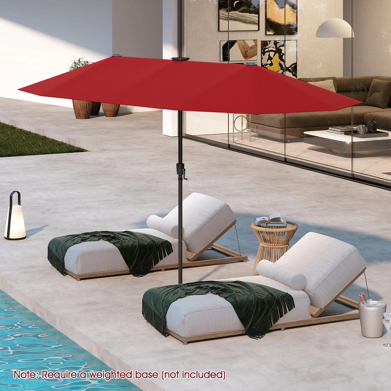 SUGIFT Red 108 Solar LED Lights and Crank Handle 13 FT Large Double-Sided Patio Umbrella