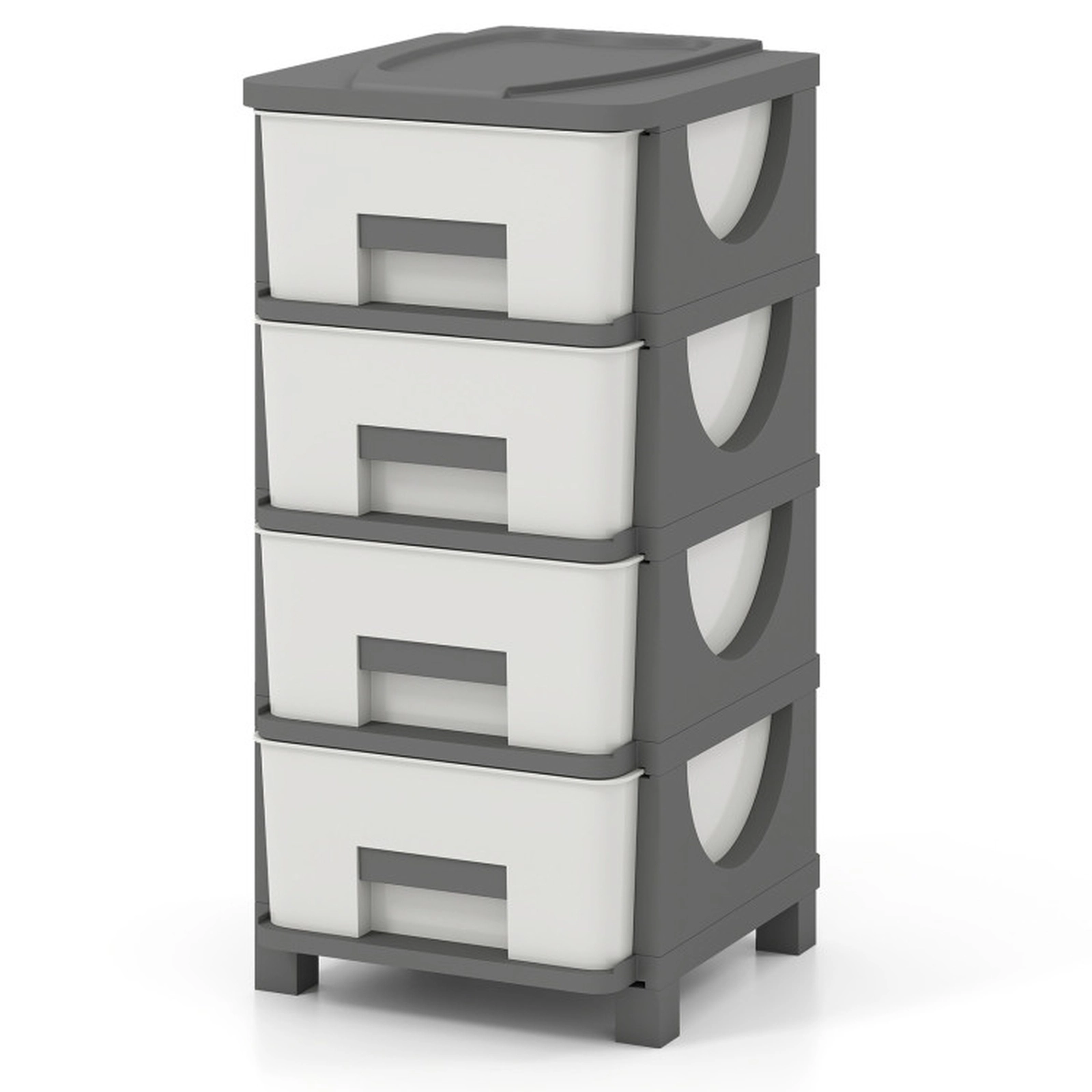 SUGIFT Gray Tabletop for Bedroom 4-Drawer Plastic Storage Organizer Cabinet