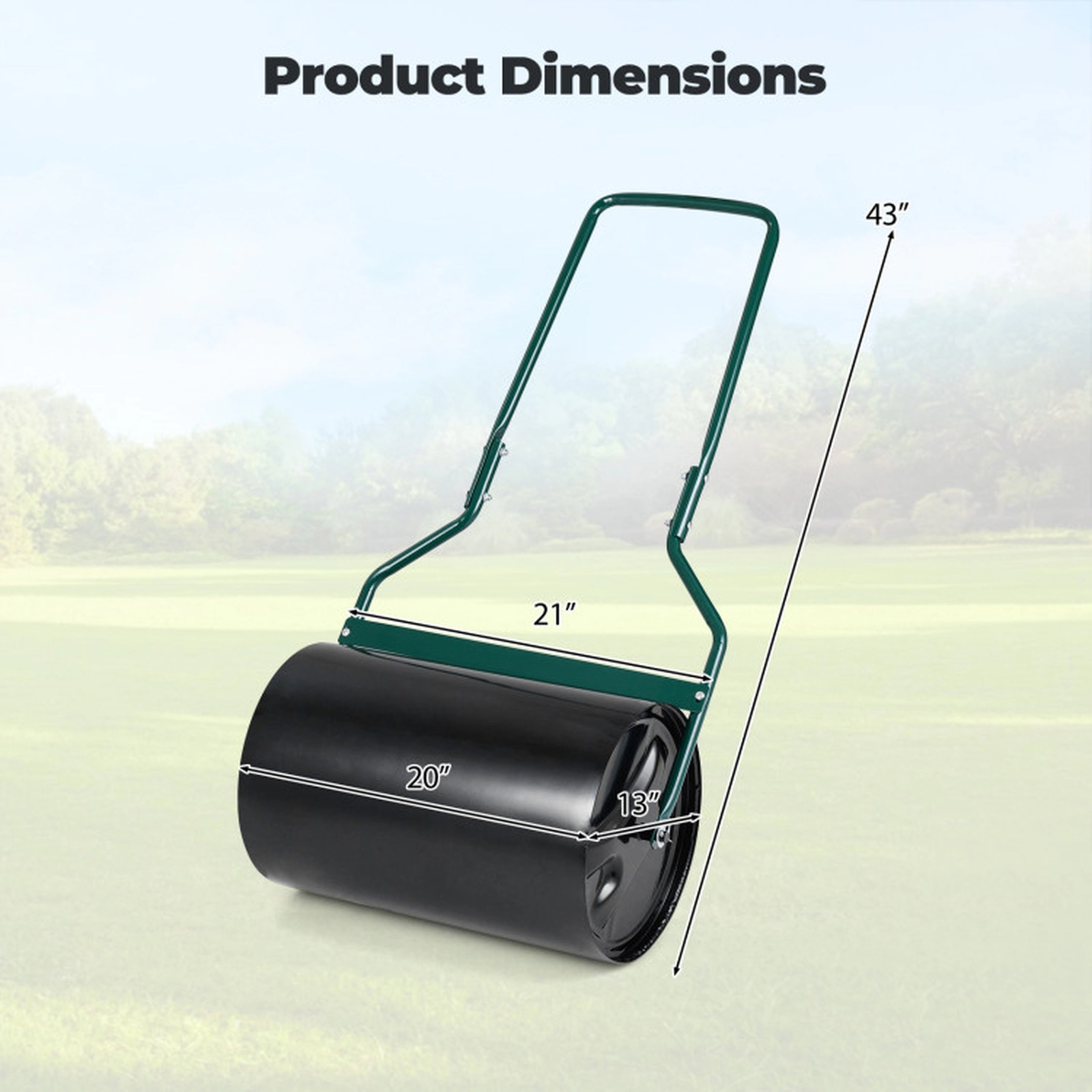 SUGIFT Large Fillable Drum Lawn Roller 12-Gallon Water Or Sand Capacity U-Shape Handle Black