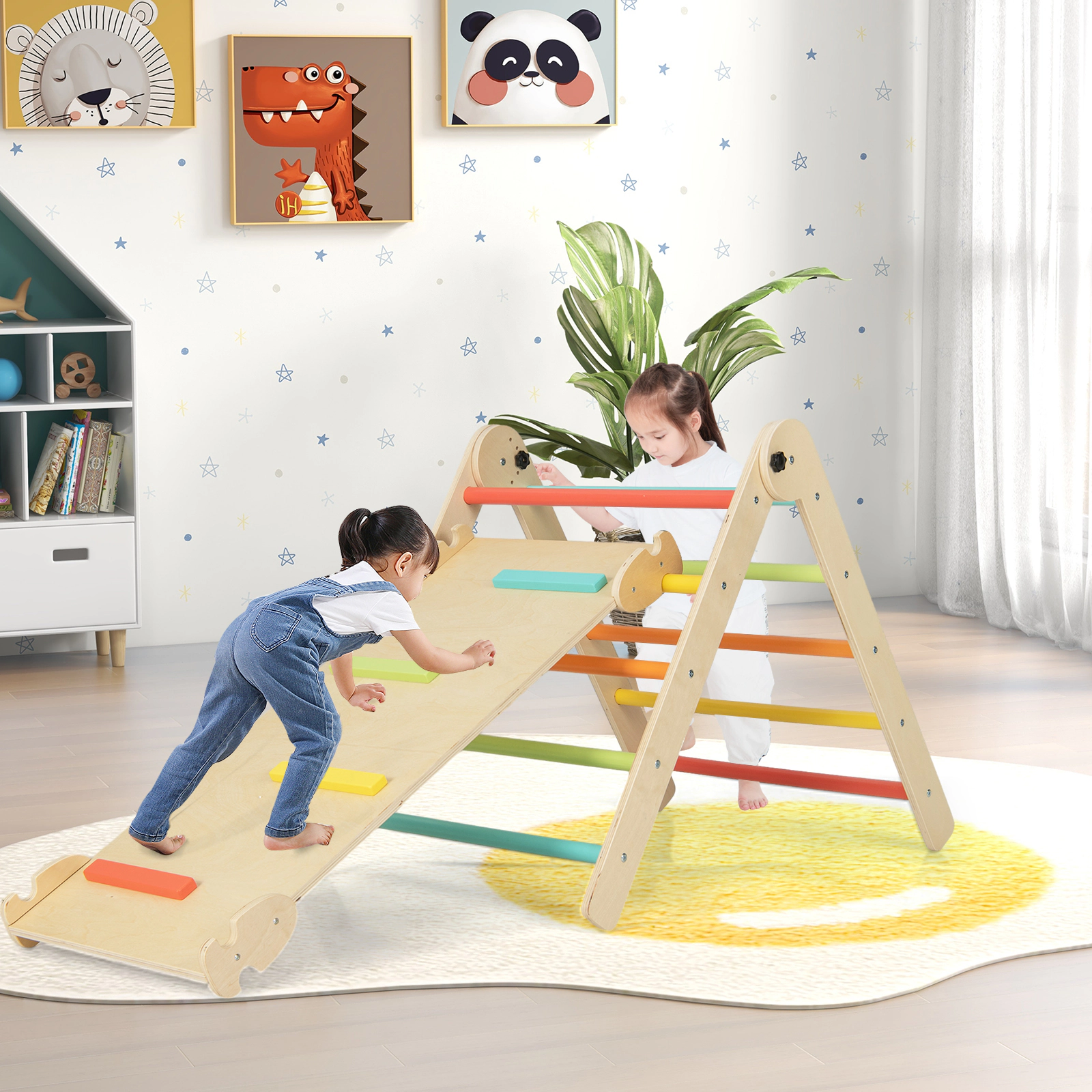 SUGIFT Kids Multicolor Foldable 3-in-1 Triangle Climber with Reversible Ramp 27-in H 132-lb Climber Capacity