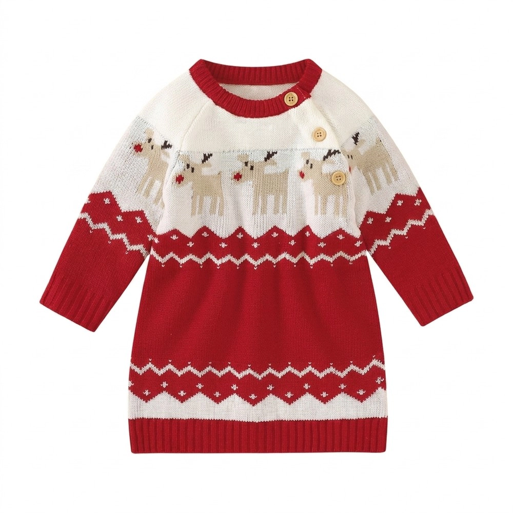 MyKids-USA Baby Girl Red Embroidered Long-Sleeve Christmas Dress